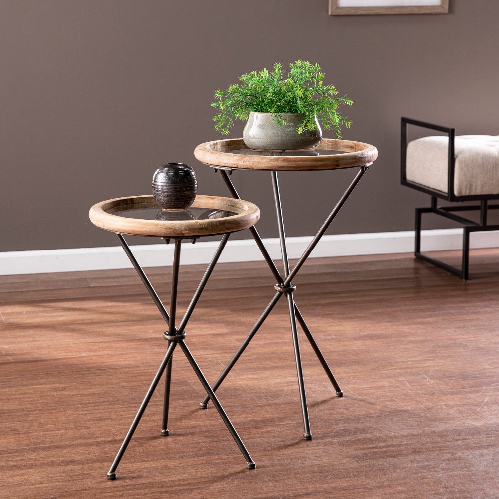 Crellon Glass-Top Accent Tables – Set of 2