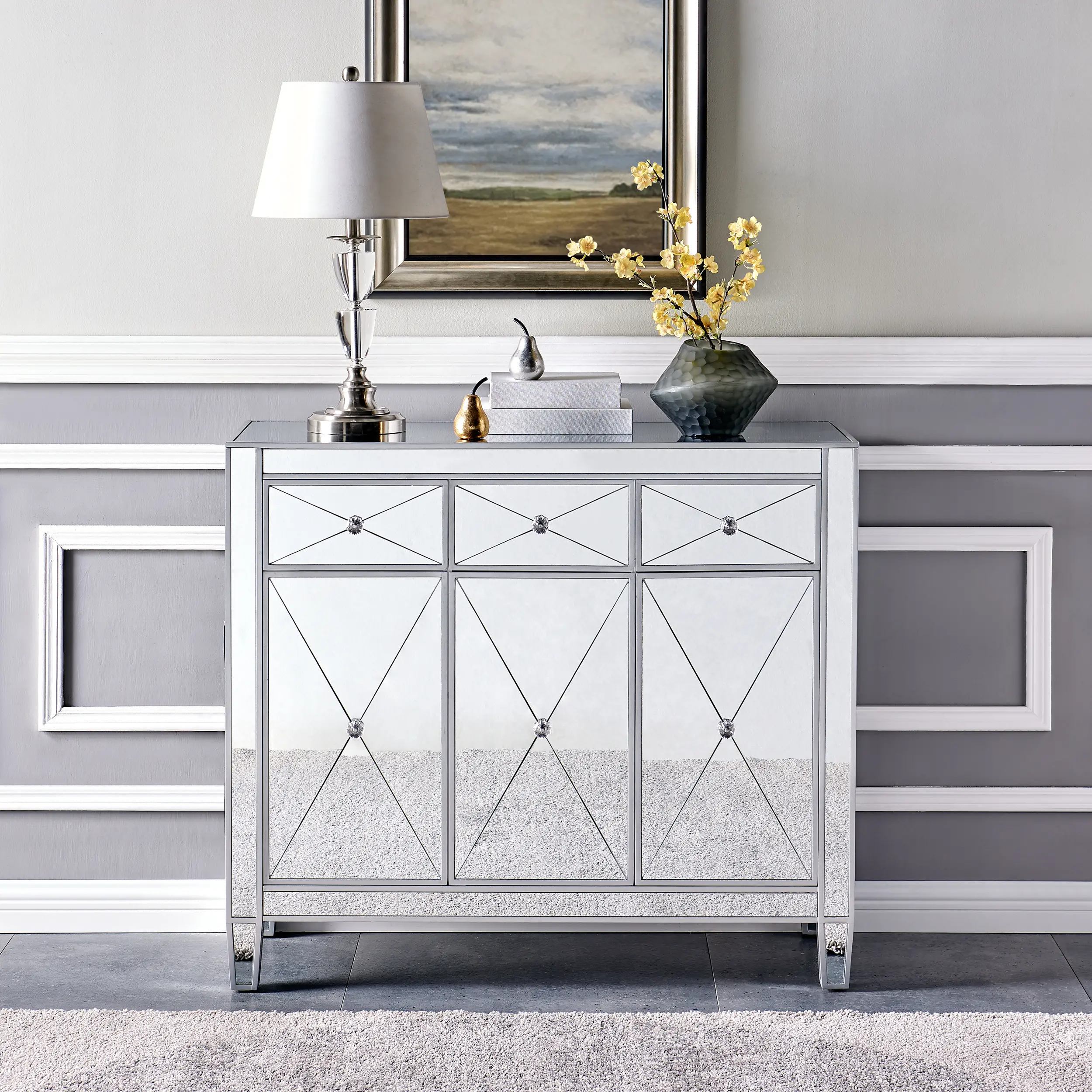 OC9151 Mirage 3-Door Mirrored Accent Cabinet-2