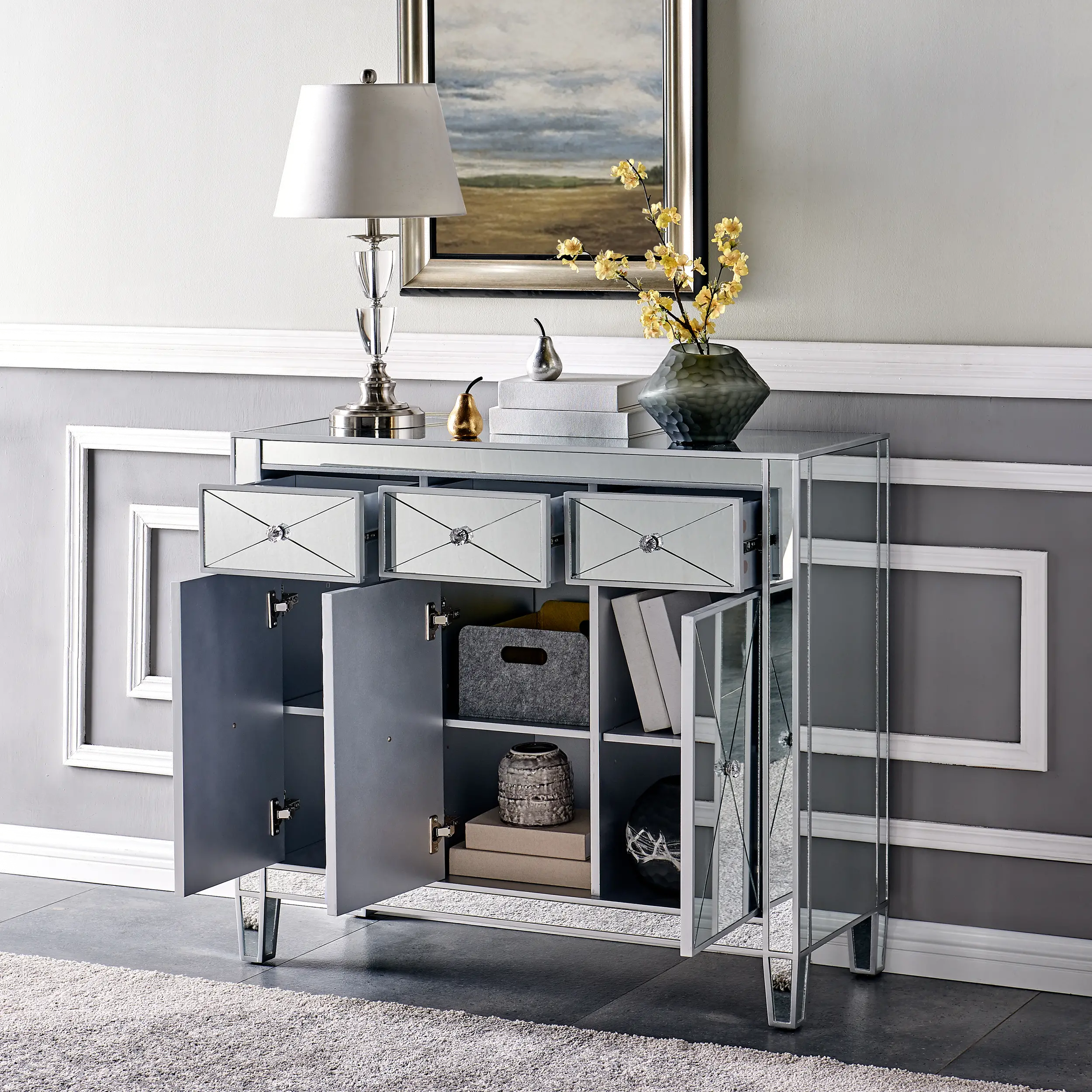 OC9151 Mirage 3-Door Mirrored Accent Cabinet-3