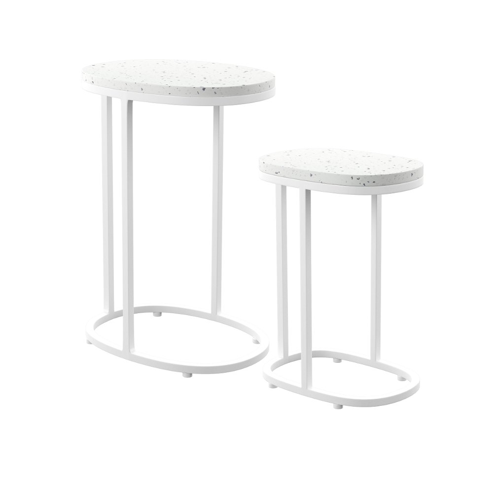 Vicanno White Terrazzo Outdoor Nesting Tables Set of 2