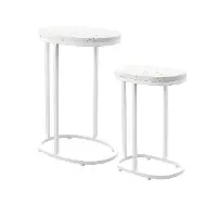 OD1089804 Vicanno White Terrazzo Outdoor Nesting Tables, Set of 2