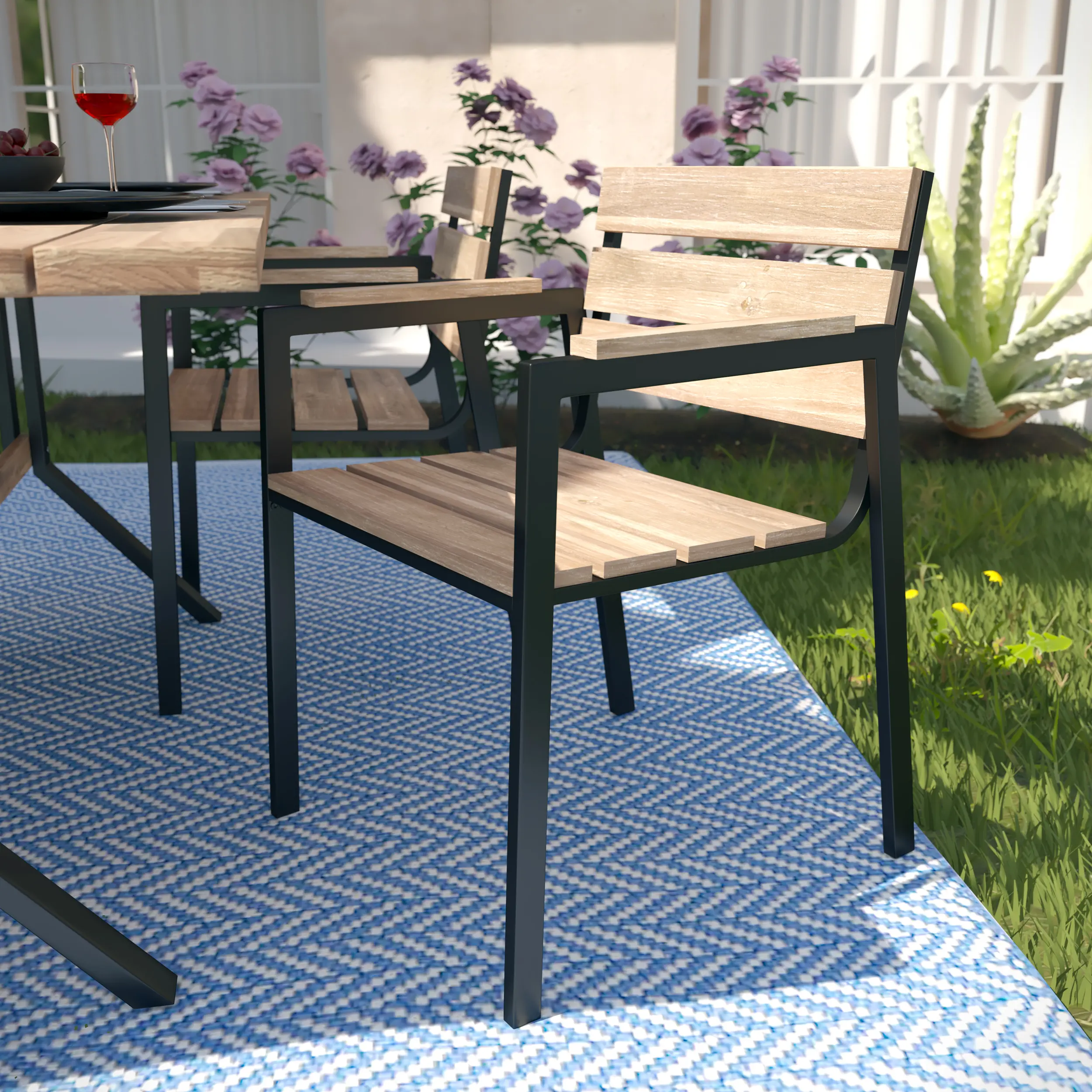 OD1132308 Standlake Wood Slatted Outdoor Chairs, Set of 2-2