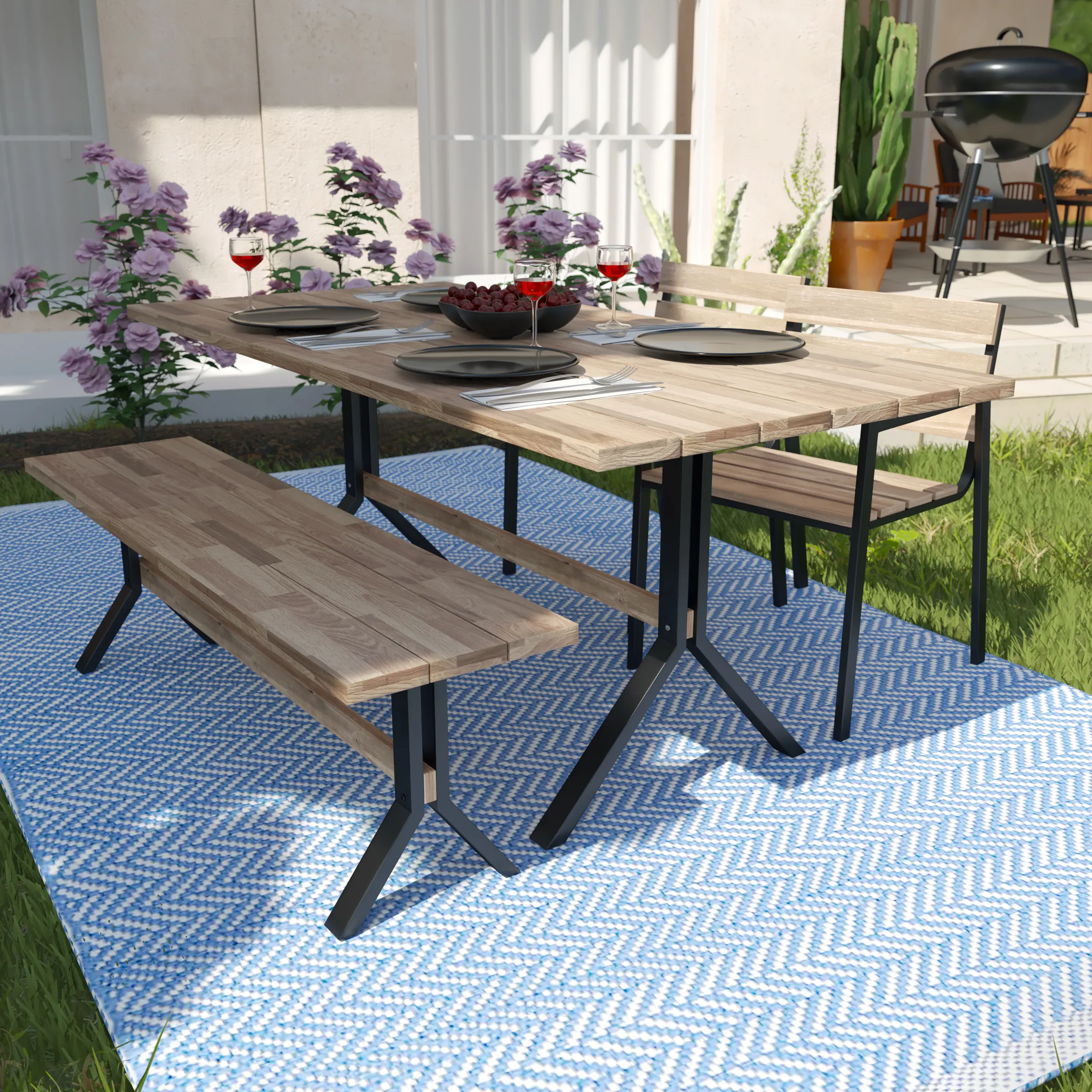 OD113234 Standlake 4 Piece Outdoor Wood Dining Set with Bench-6