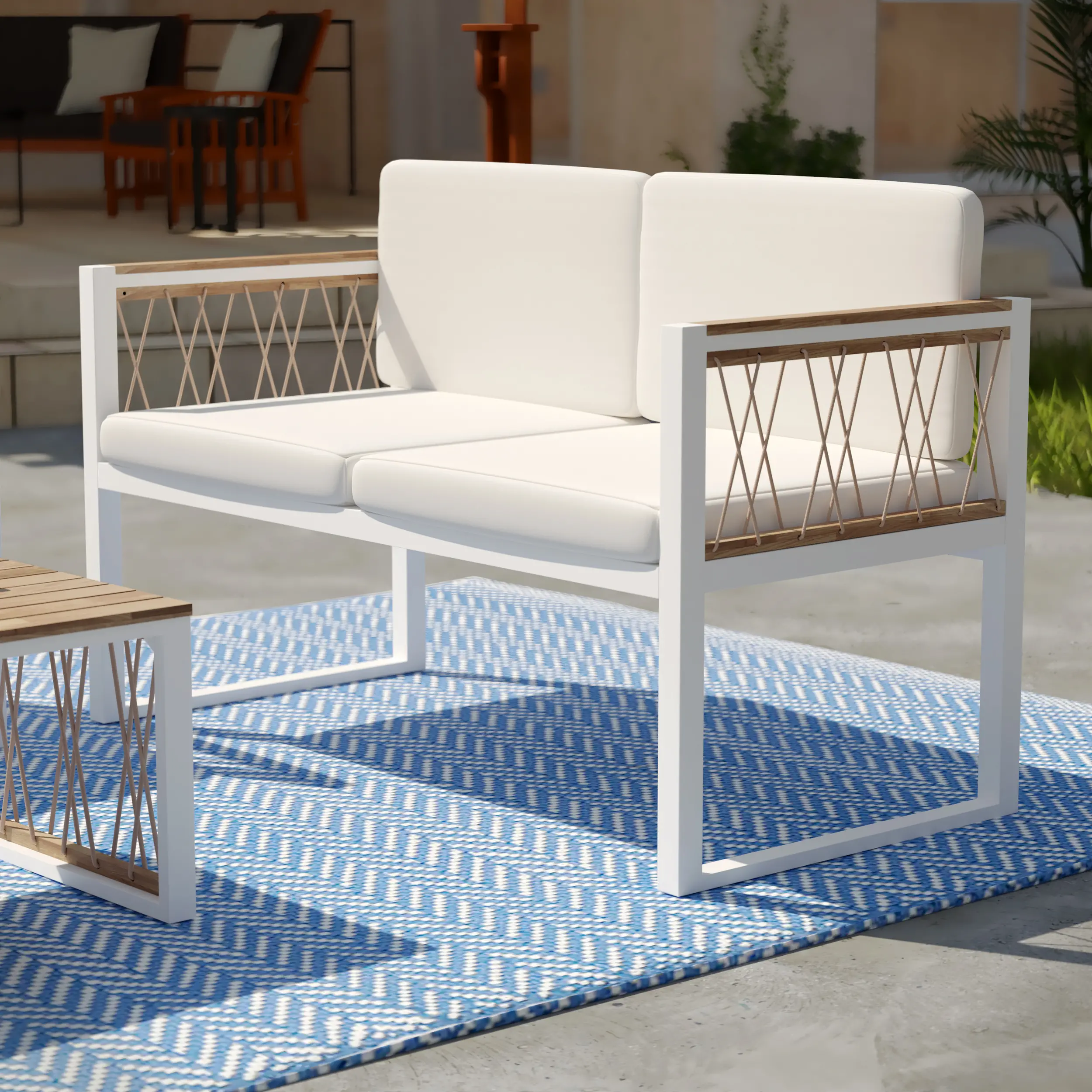 OD1140709 Wallmond White Cushioned Outdoor Loveseat Settee-2