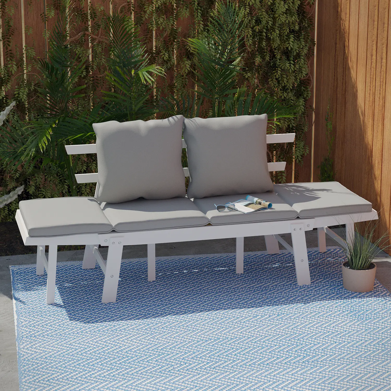 OD1167609 Dolavon White and Gray Outdoor Convertible Lounge Chair-2