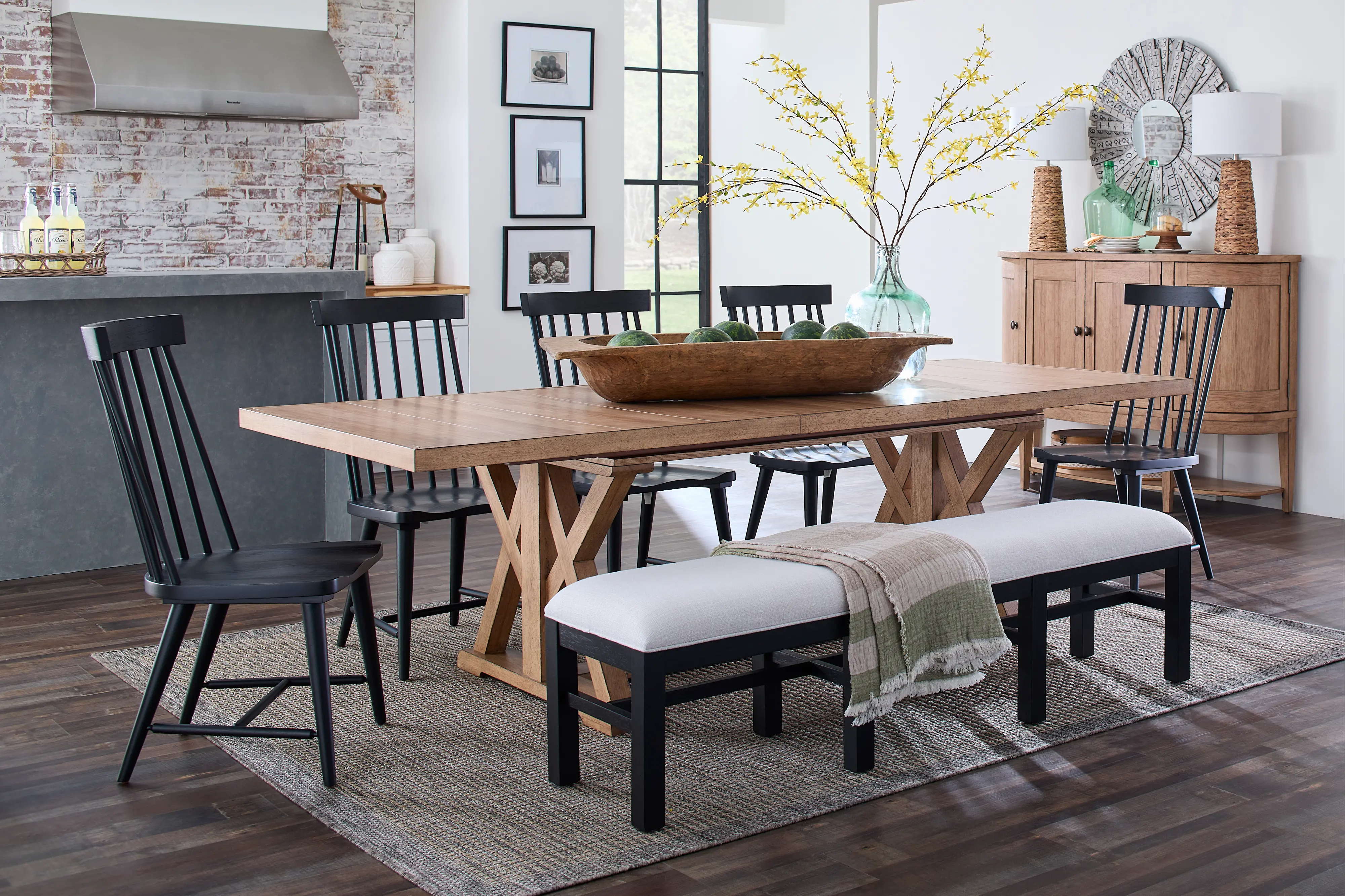 Macon Natural and Black 6 Piece Dining Set-2