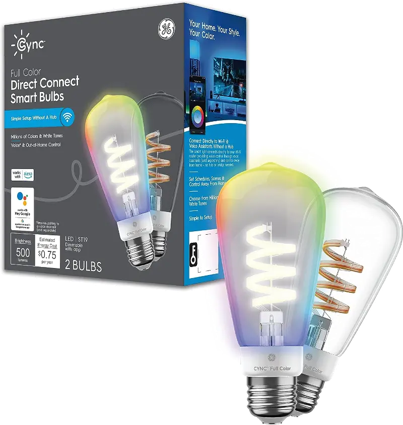 GE Cync Spiral 60-Watt ST19 Dimmable Smart LED Light Bulb (2-Pack)