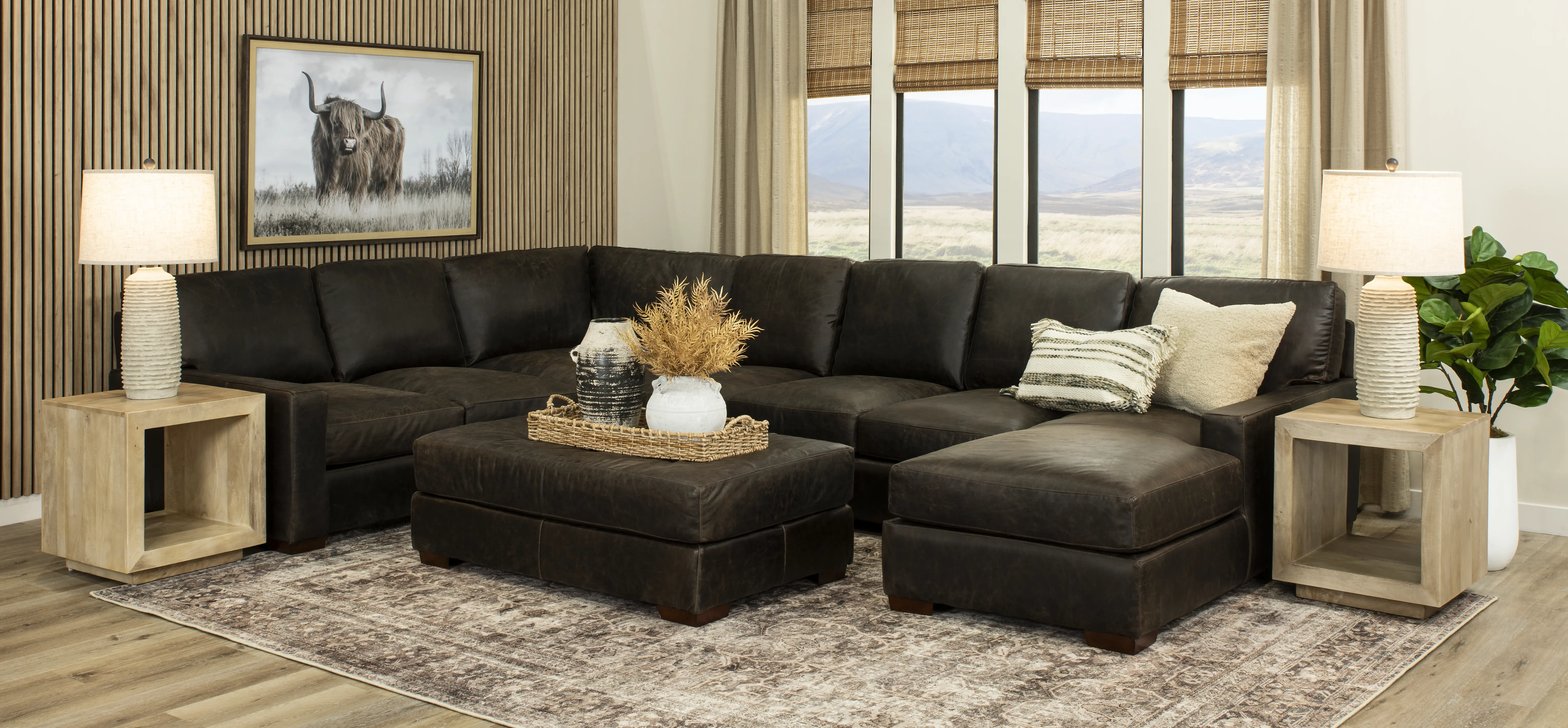 Mayfair Java Brown Leather 4 Piece Sectional-2