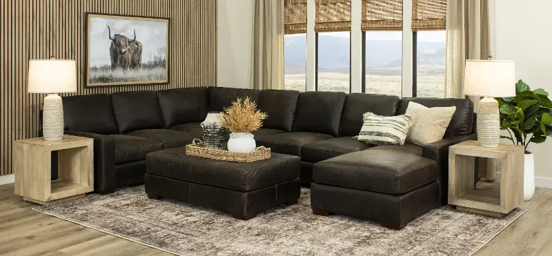 Mayfair Java Brown Leather 4-Piece Sectional | RC Willey