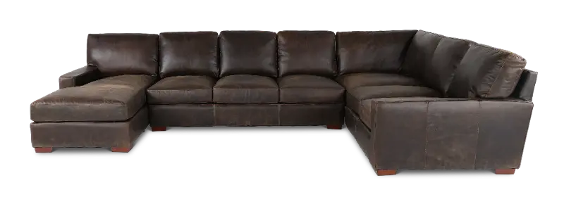 Mayfair Java Brown Leather 4 Piece Sectional