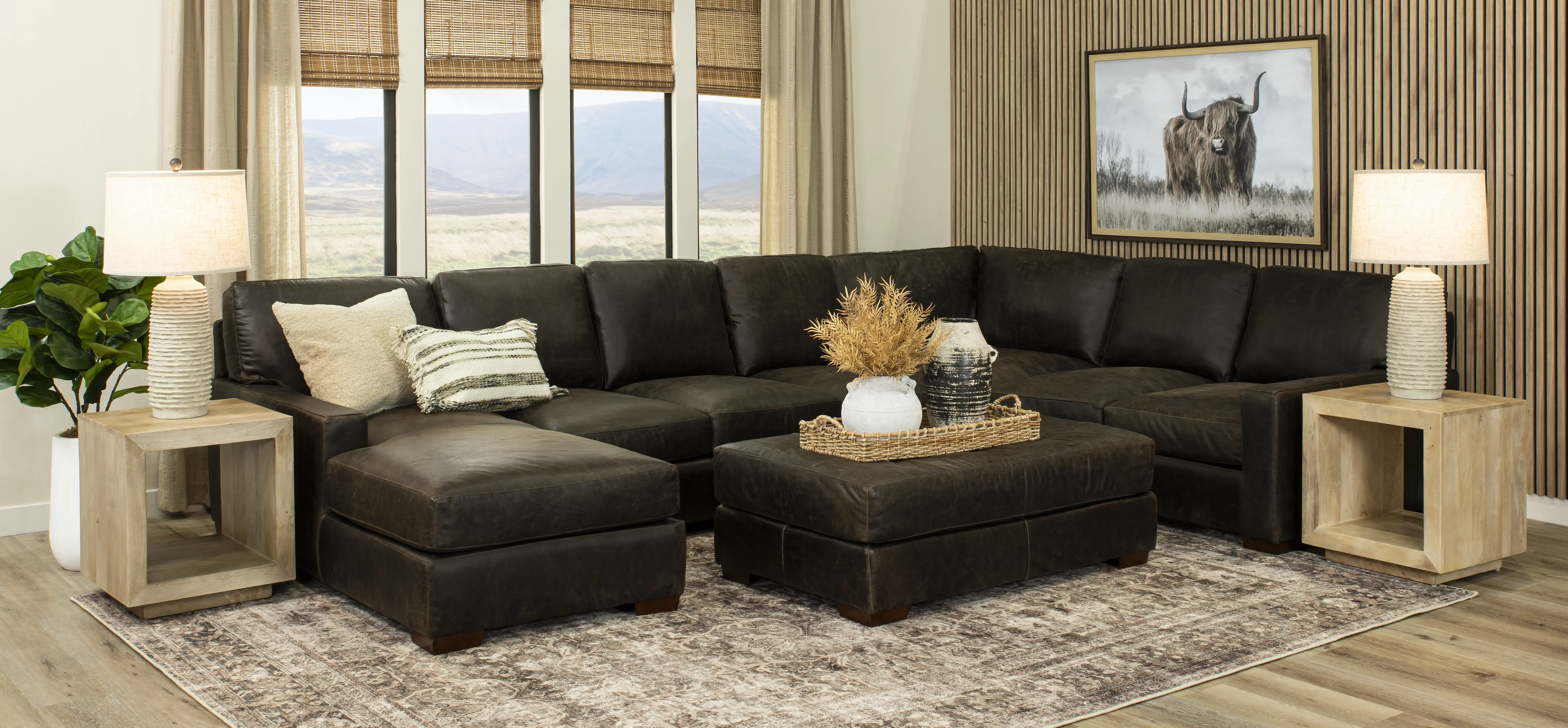 Mayfair Java Brown Leather 4 Piece Sectional-2