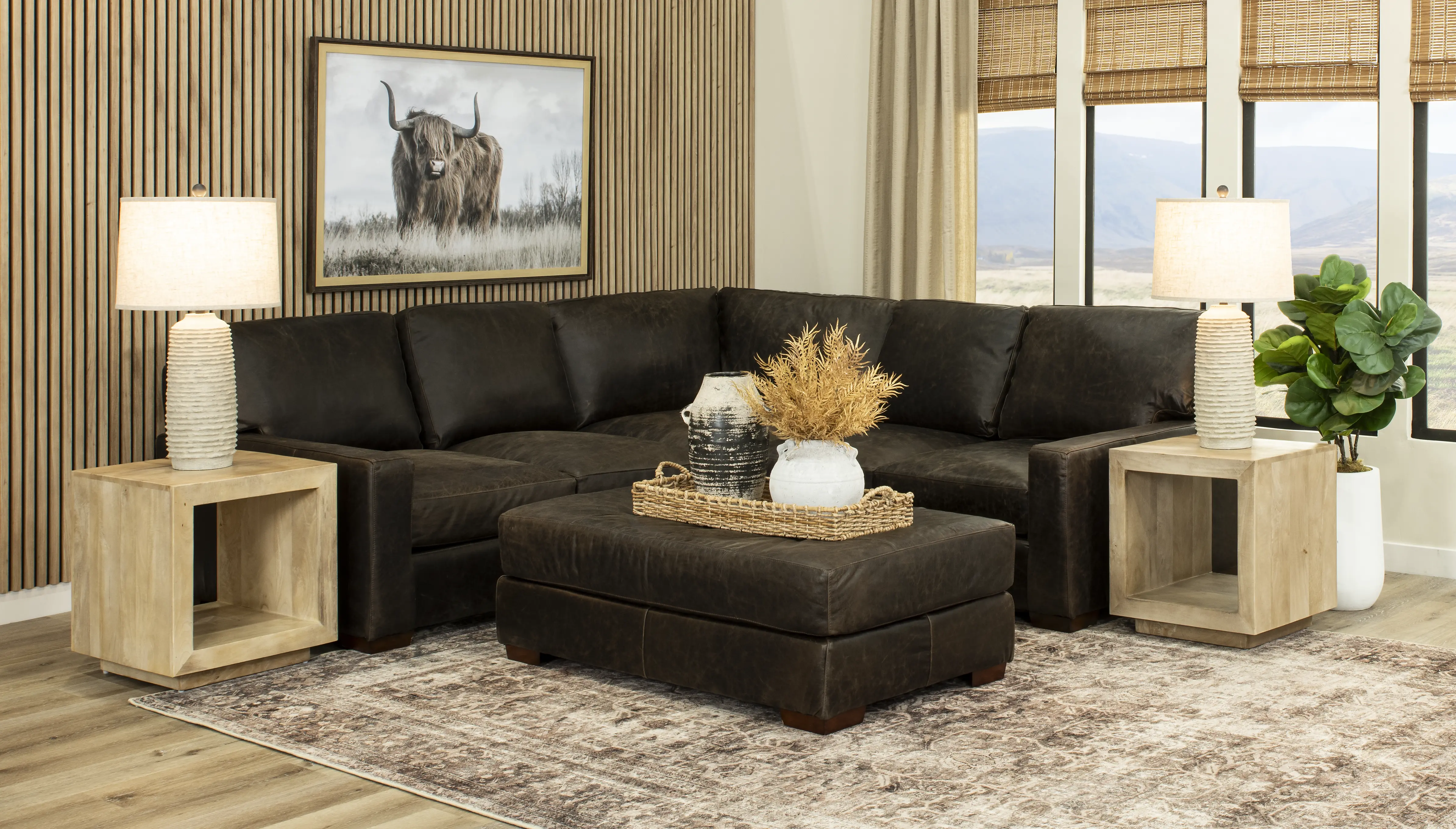 Mayfair Java Brown Leather 3 Piece Sectional-2