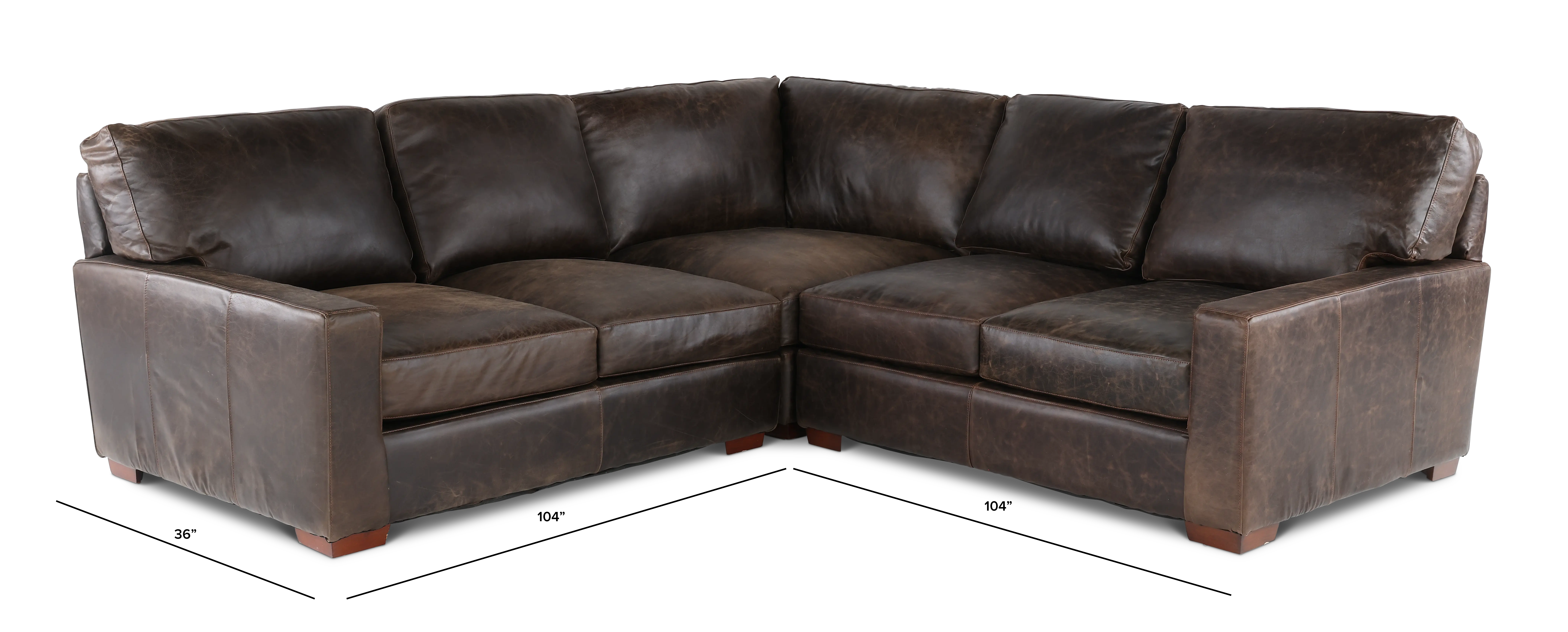 Mayfair Java Brown Leather 3 Piece Sectional-3