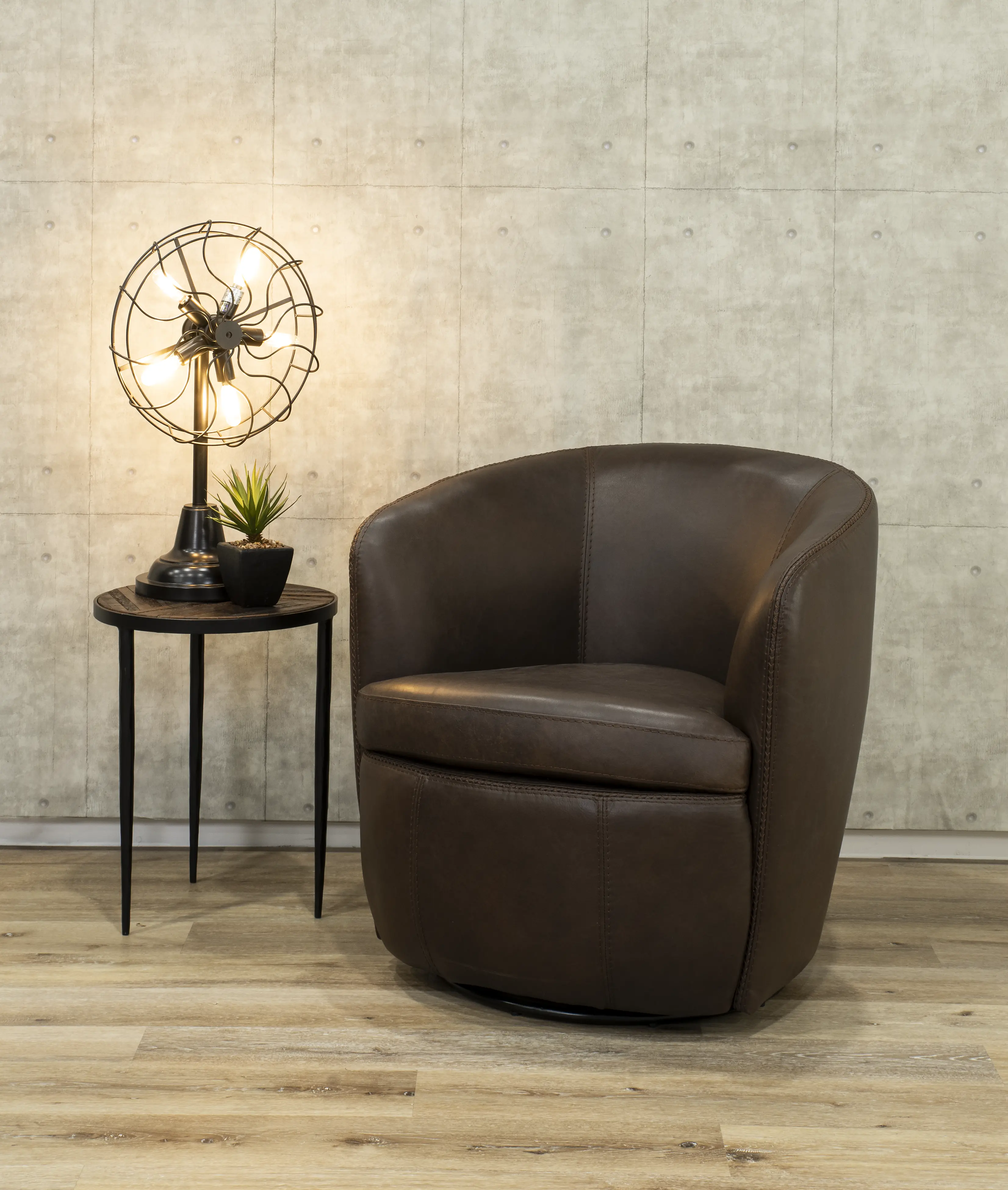 Barolo Dark Brown Leather Swivel Club Chair-2