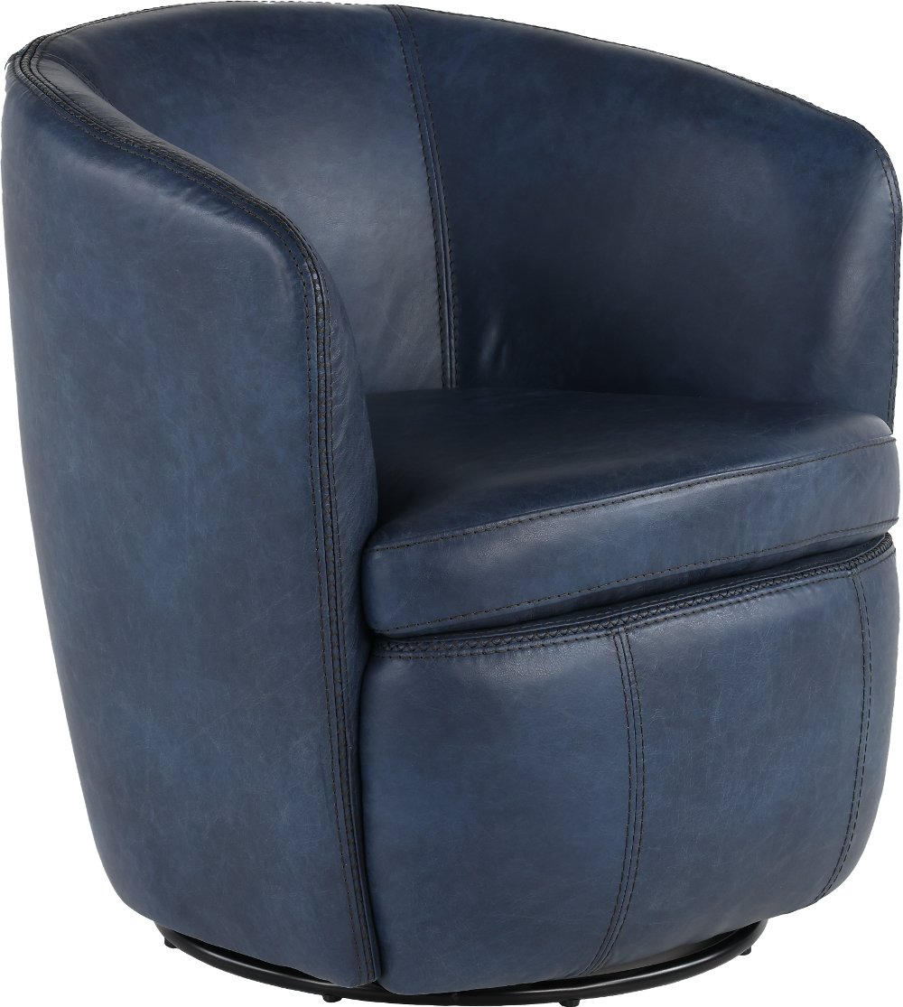 Barolo Navy Blue Leather Swivel Club Chair