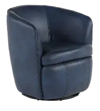 Barolo Navy Blue Leather Swivel Club Chair