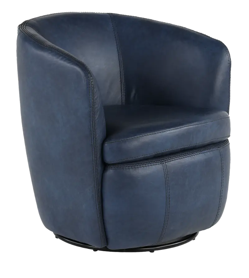 Barolo Navy Blue Leather Swivel Club Chair