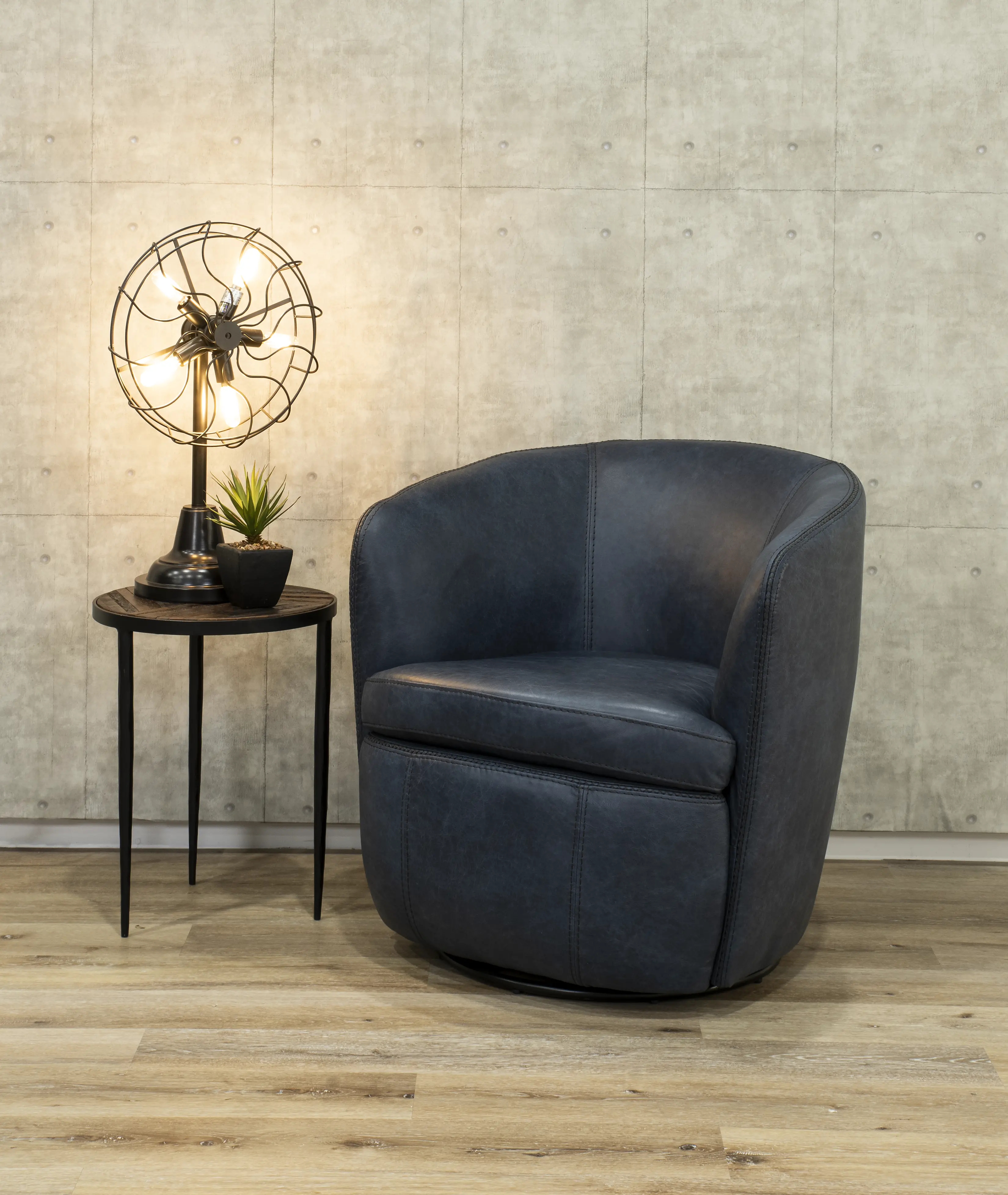 Barolo Navy Blue Leather Swivel Club Chair-2