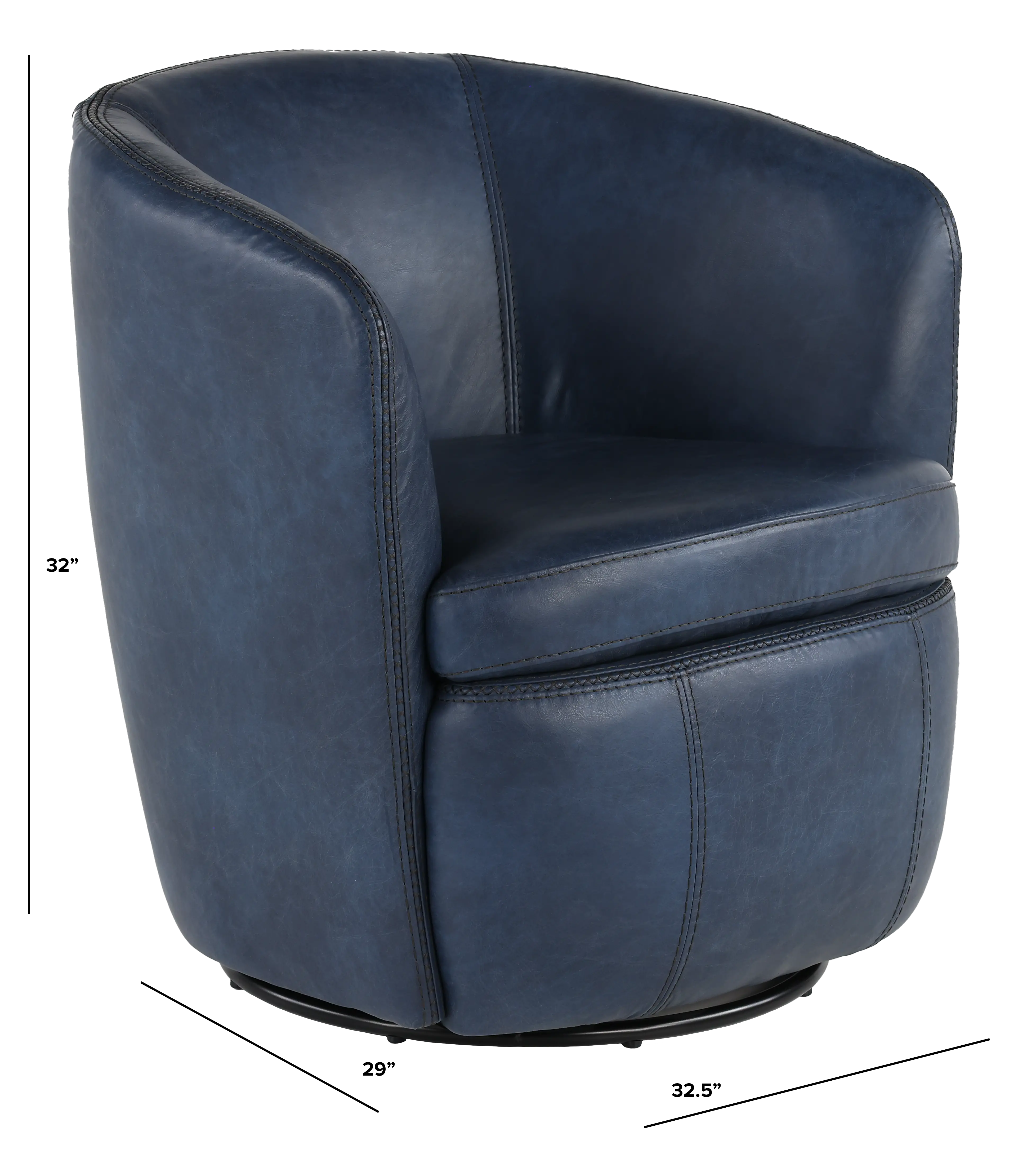 Barolo Navy Blue Leather Swivel Club Chair-3