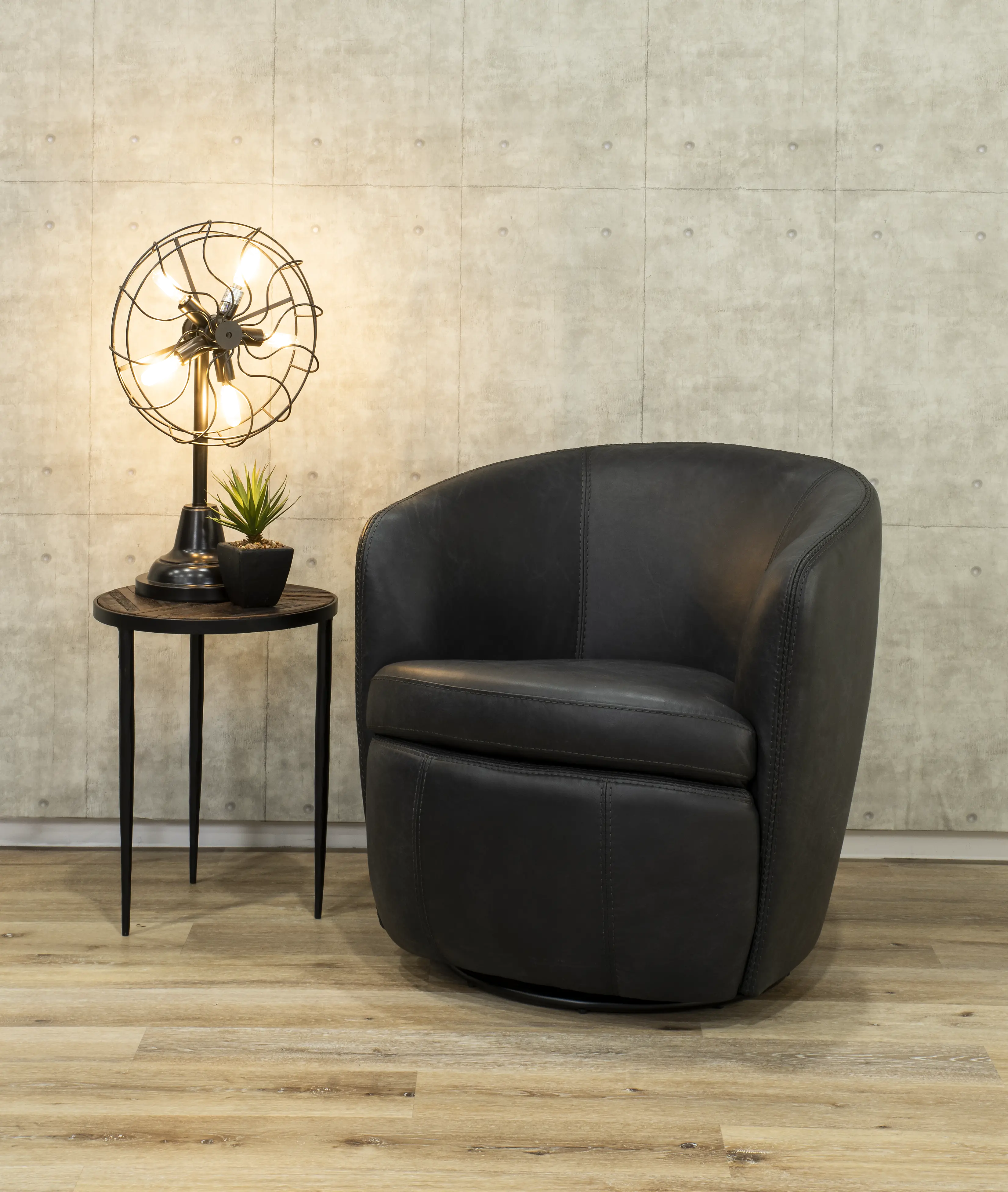 Barolo Slate Leather Swivel Club Chair-2