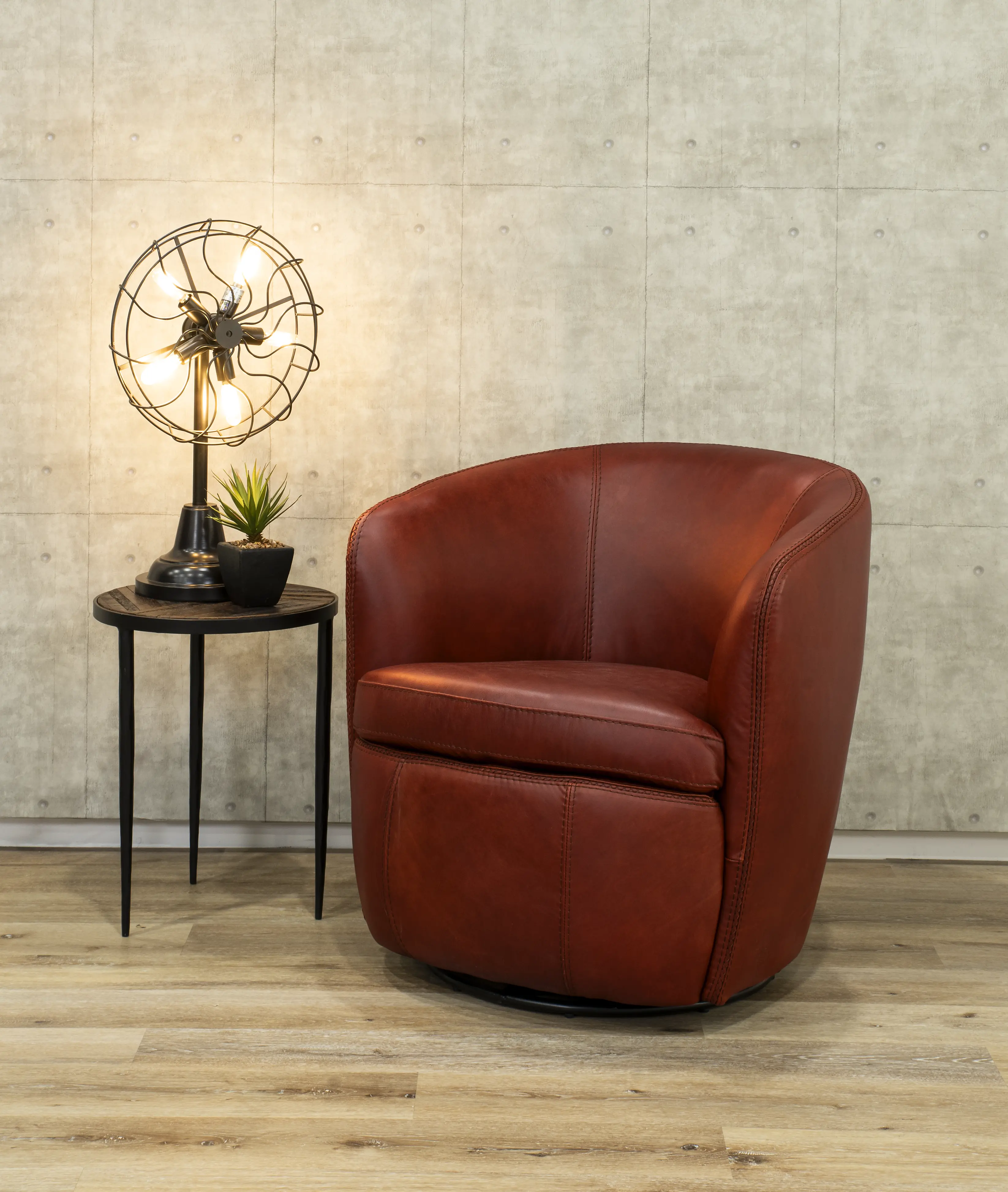 Barolo Whiskey Brown Leather Swivel Club Chair-2