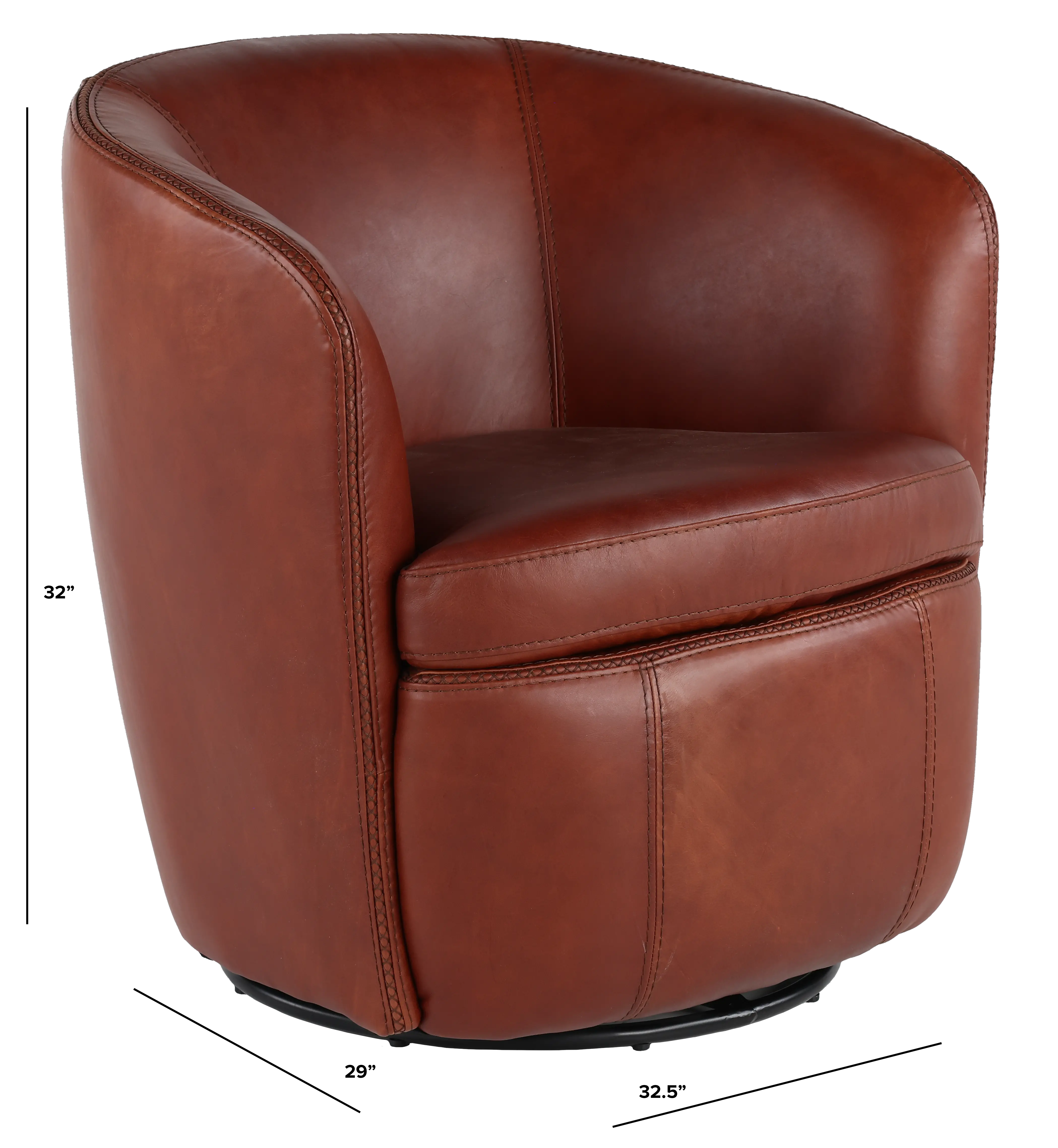 Barolo Whiskey Brown Leather Swivel Club Chair-3