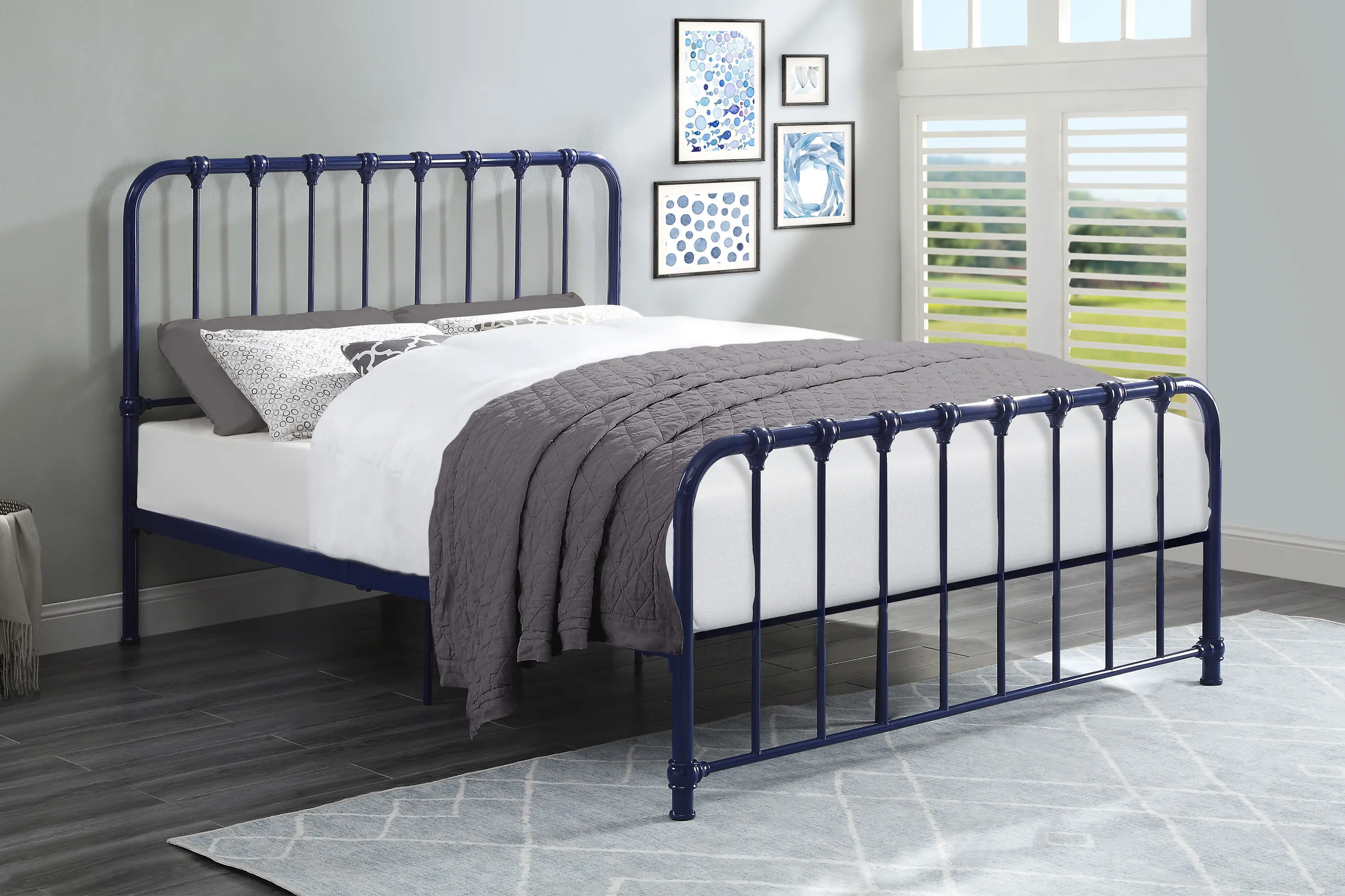 Bethany Blue Queen Metal Bed-2