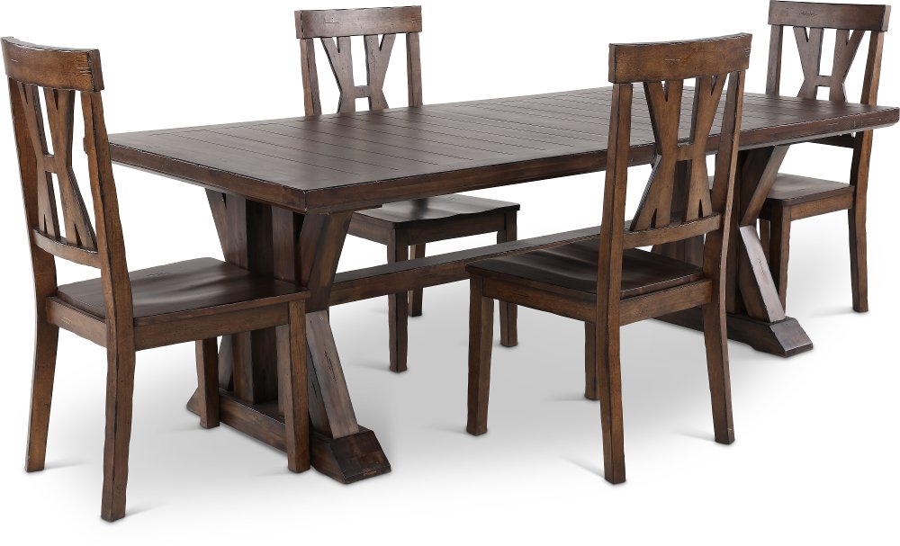 Villa Tobacco Brown 5 Piece Dining Set