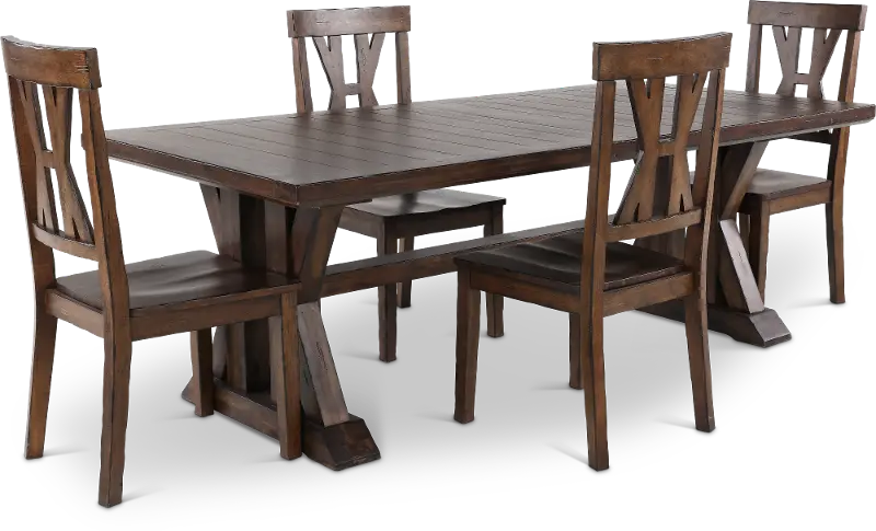 Villa Tobacco Brown 5 Piece Dining Set