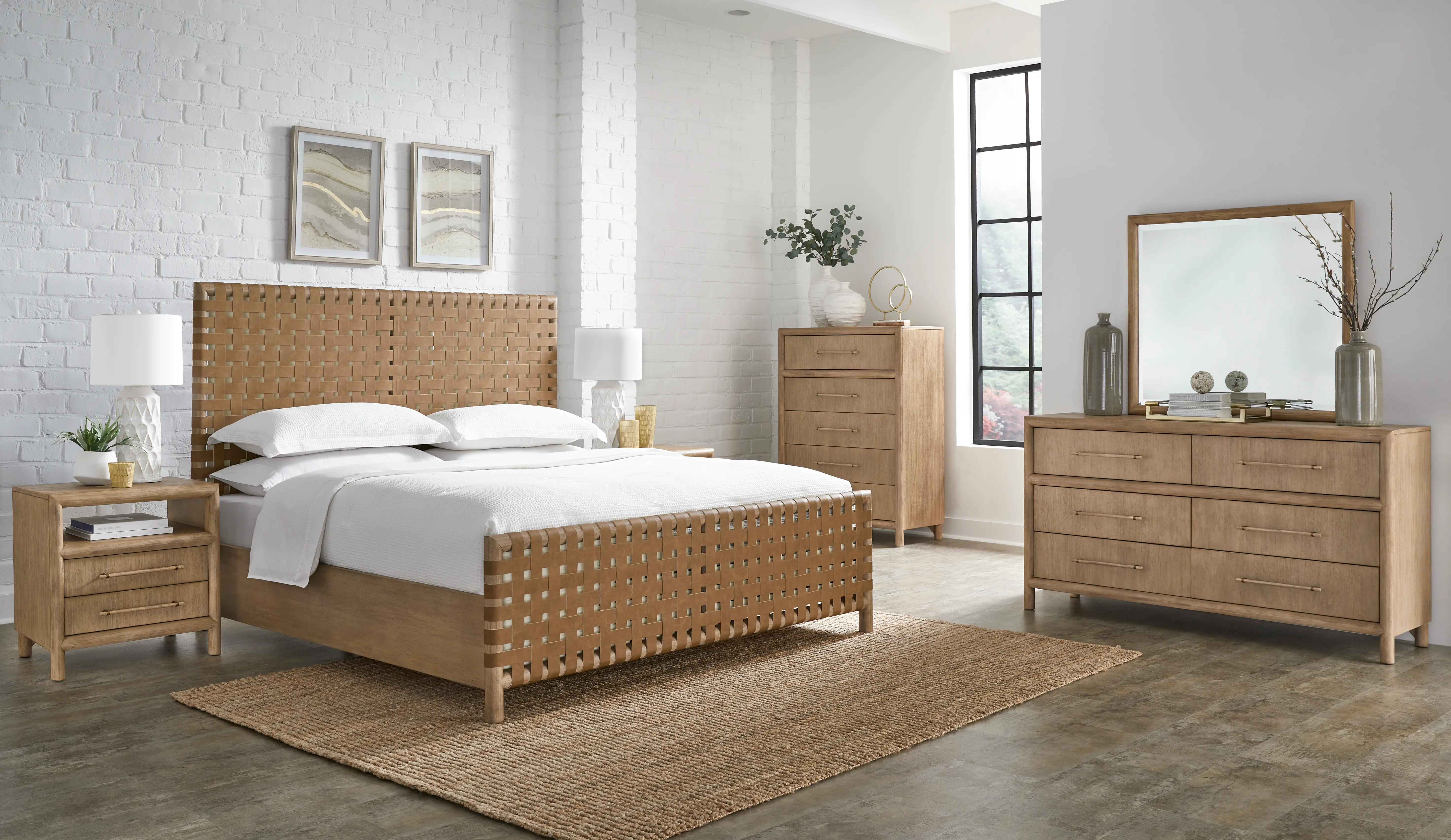 Dorsey Light Brown and Woven Queen Bed-3