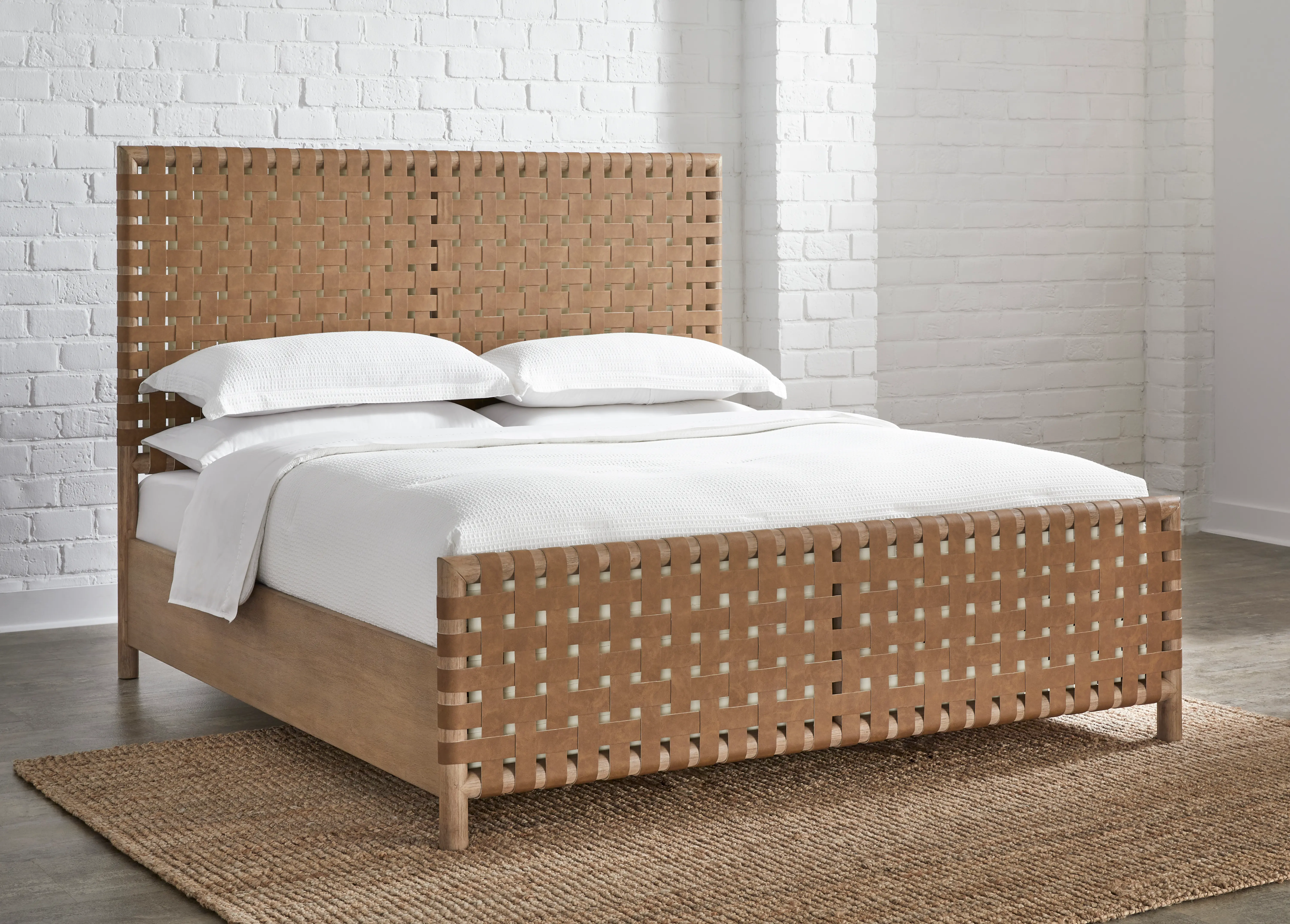 Dorsey Light Brown and Woven Queen Bed-2