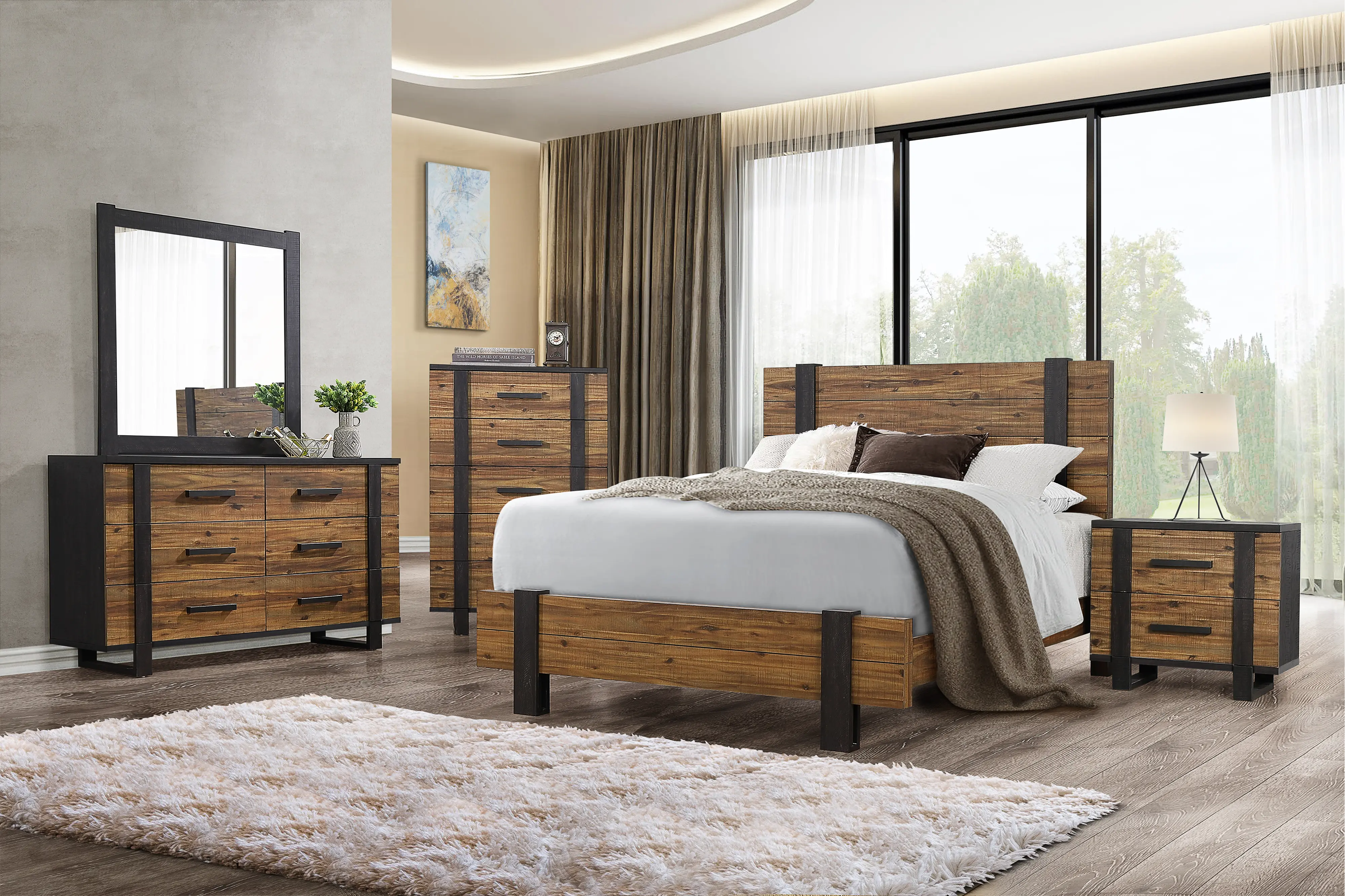 Gildone Natural and Dark Brown Queen Bed-3