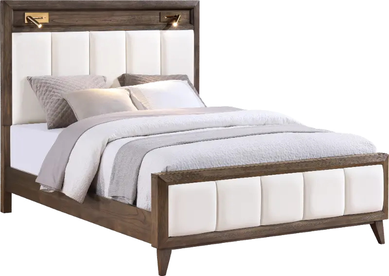 Sophia Walnut Brown and White Queen Bed
