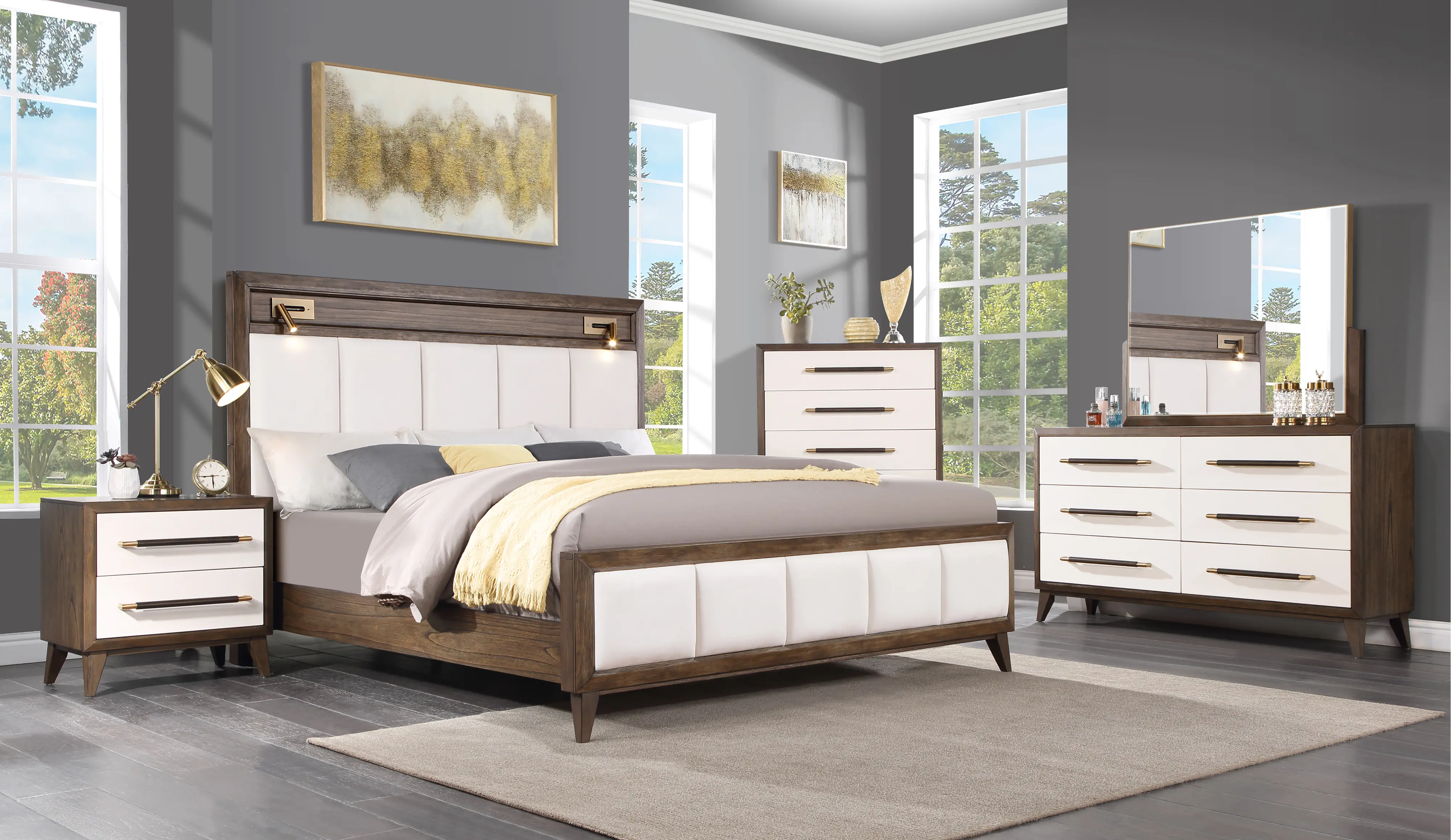 Sophia Walnut Brown and White Queen Bed-3