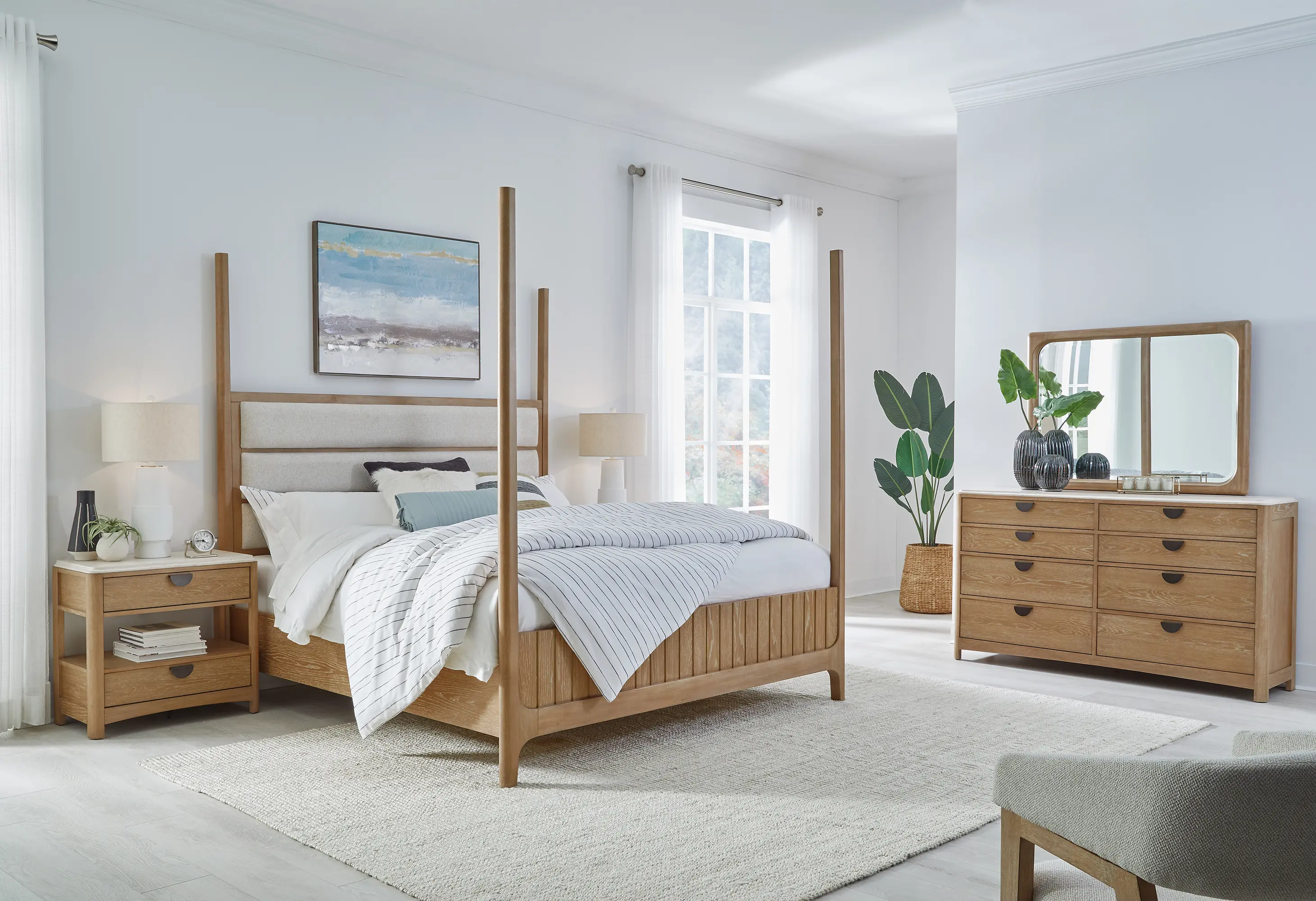 Escape Natural Oak Queen Poster Bed-2