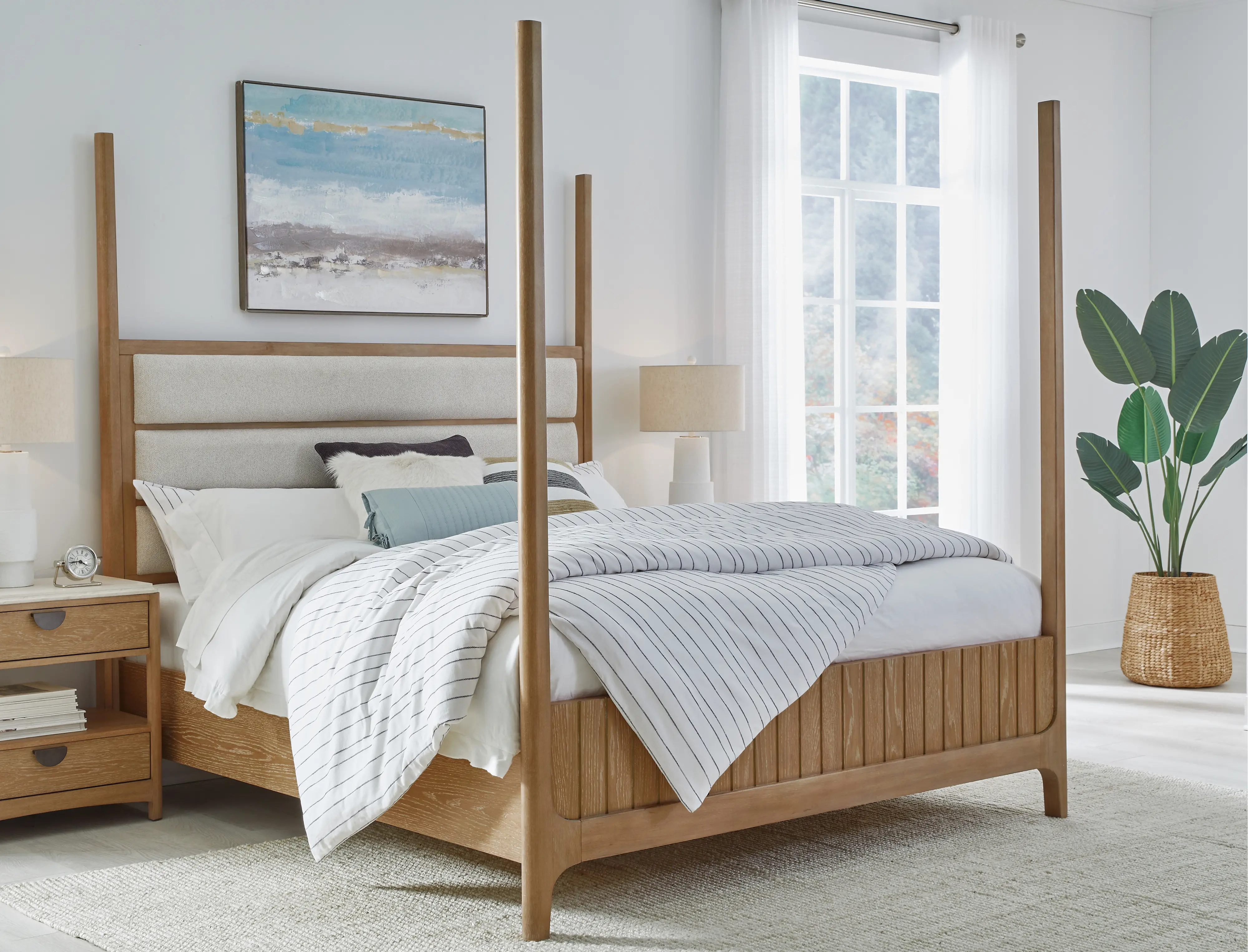 Escape Natural Oak Queen Poster Bed-3