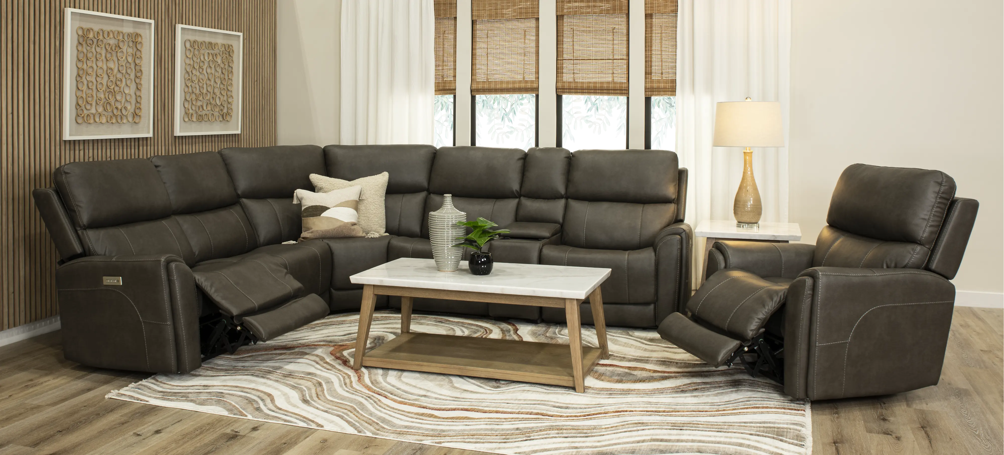 Damon Capriccio Smoke 6-Piece Power Reclining Sectional with Wireless Charging-2