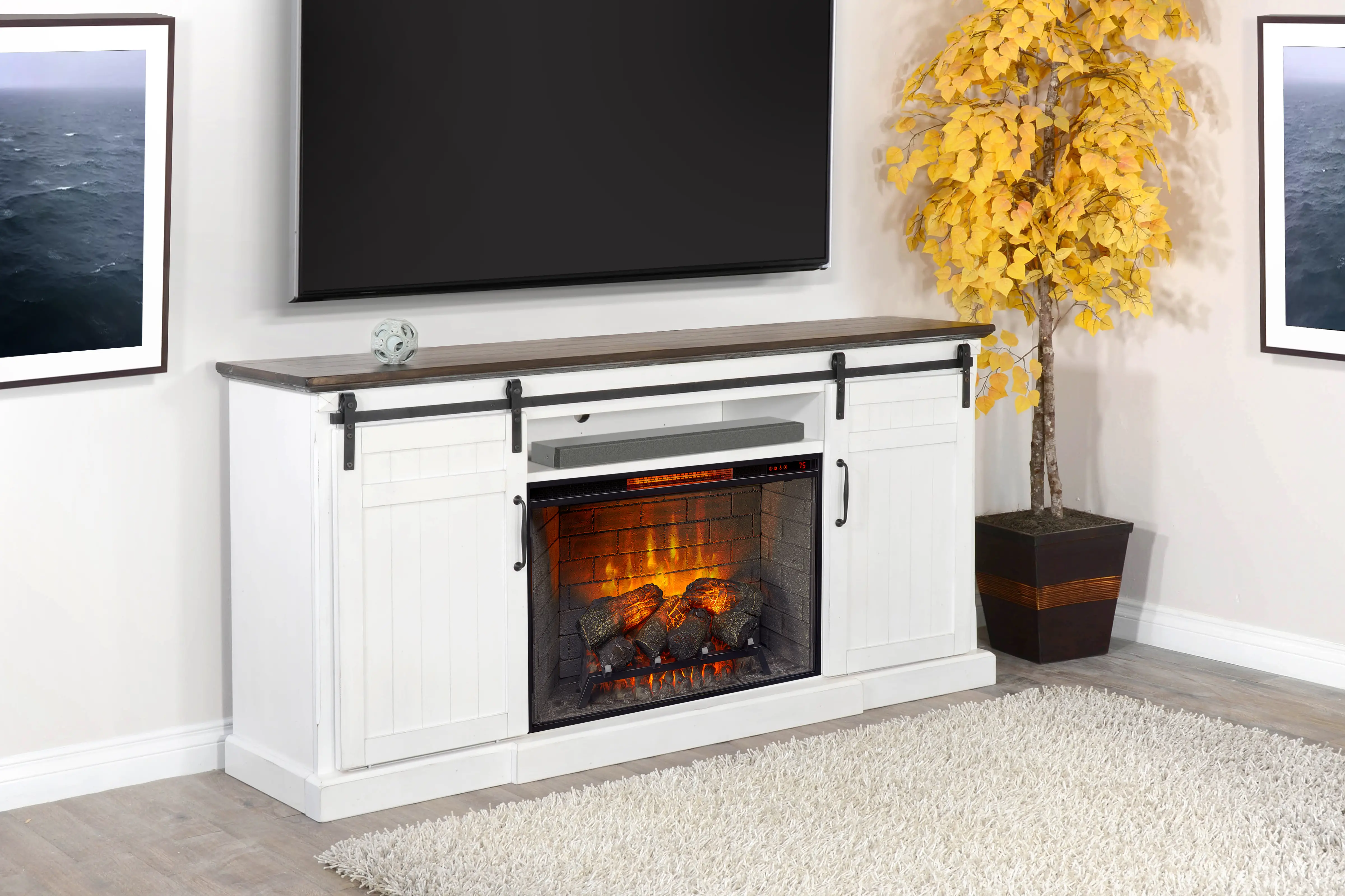 Buck White 78  Fireplace TV Stand-2