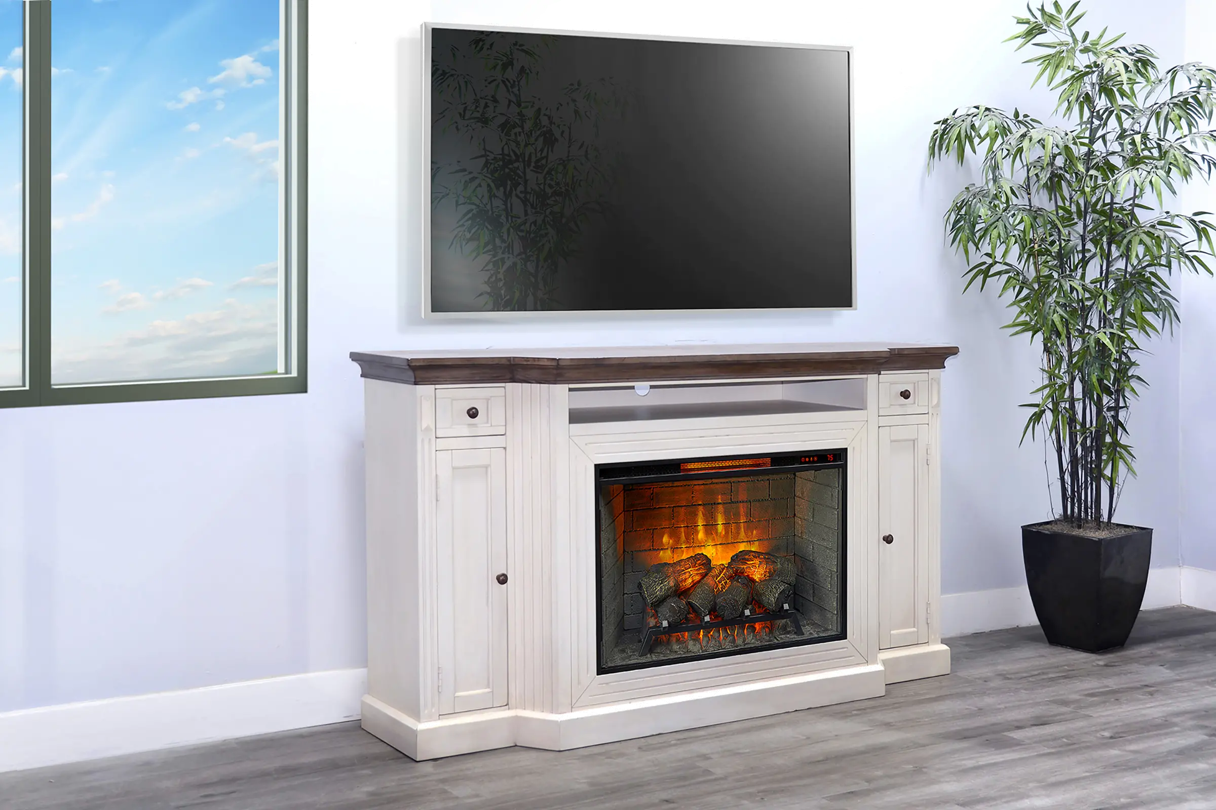 Heritage White 72  Electric Fireplace-1