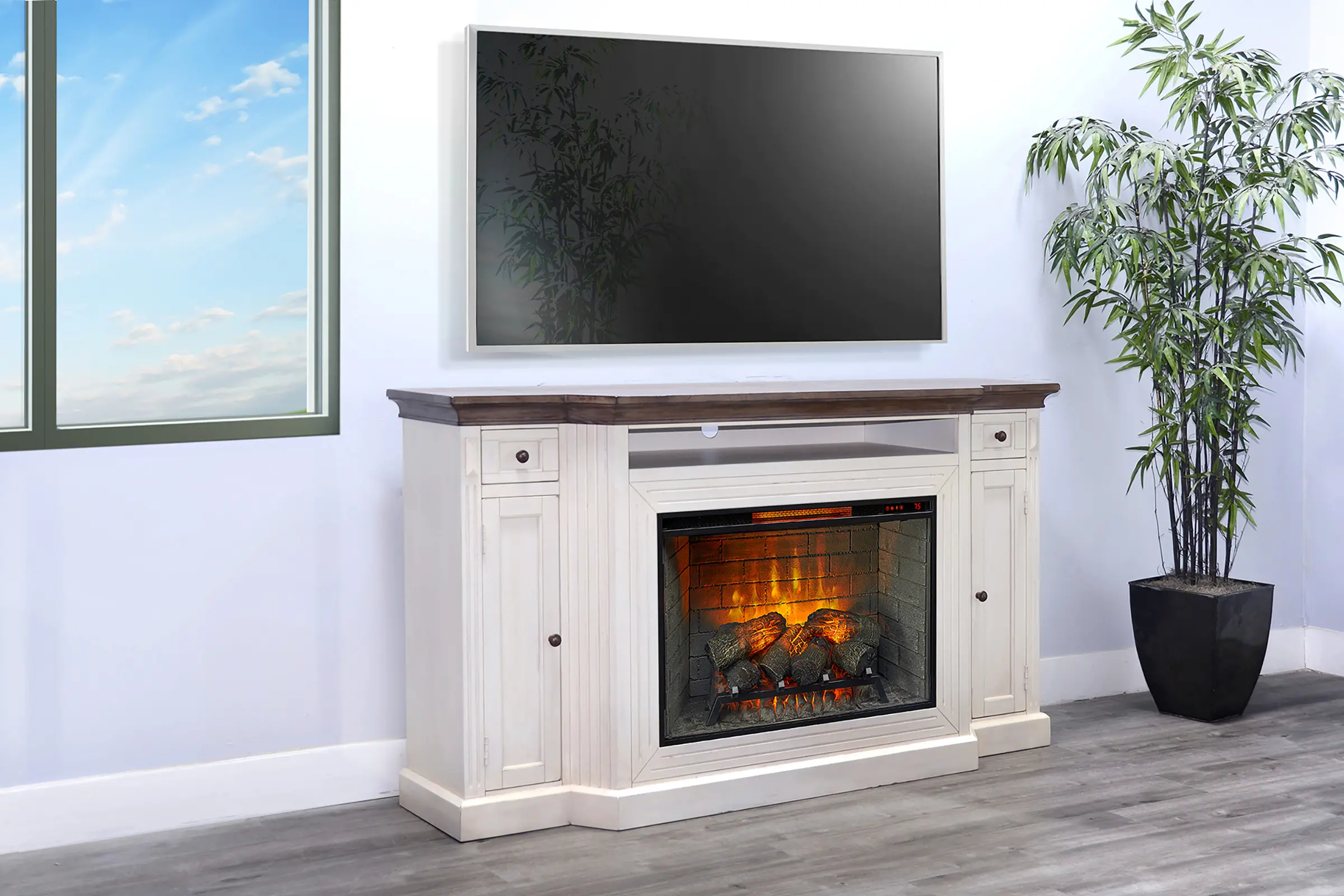 Heritage White 72  Electric Fireplace-1