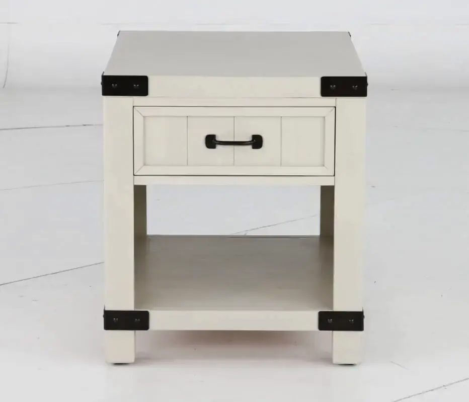 White River White Single Drawer End Table-4