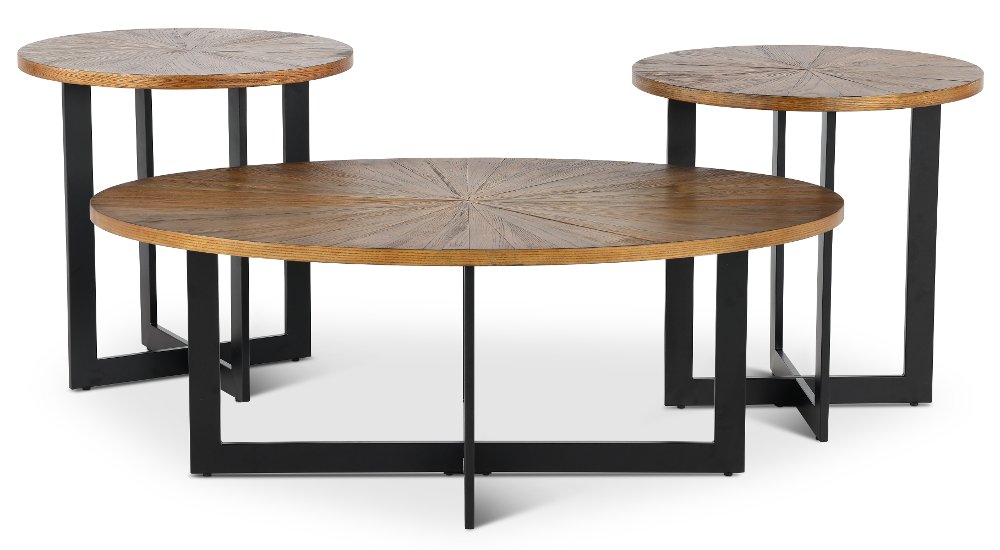 Colton Brown and Black 3 Piece Table Set