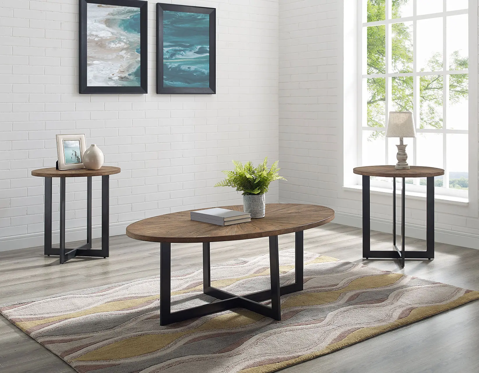 Colton Brown and Black 3 Piece Table Set-2