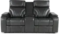 Arya Gray Power Reclining Loveseat with Power Headrests, Massage and Console