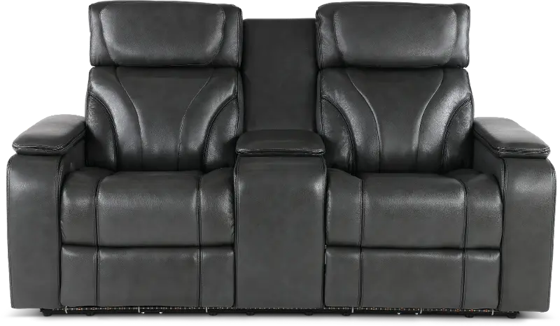 Arya Gray Power Reclining Loveseat with Power Headrests, Massage and Console