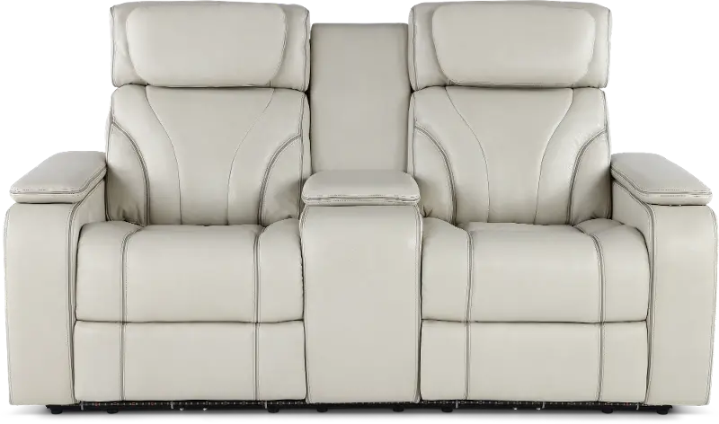 Arya Putty Power Reclining Loveseat with Power Headrests, Massage and Console