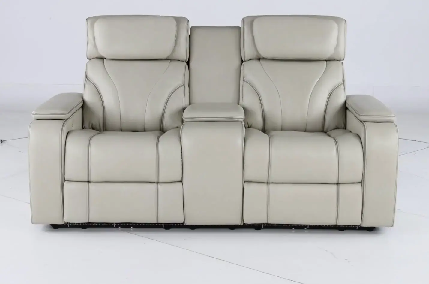 Arya Putty Power Reclining Loveseat with Power Headrests, Massage and Console-5