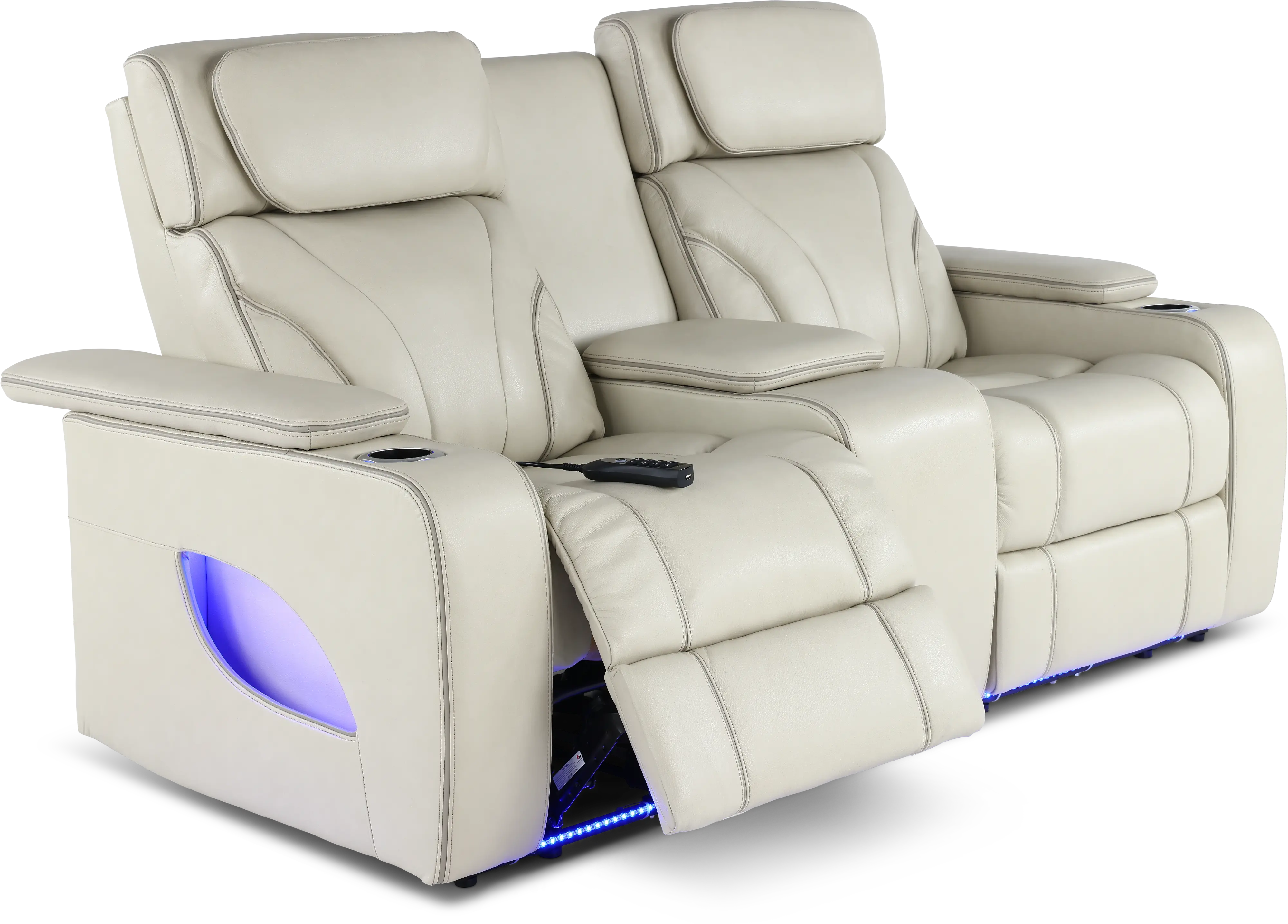 Arya Putty Power Reclining Loveseat with Power Headrests, Massage and Console-6