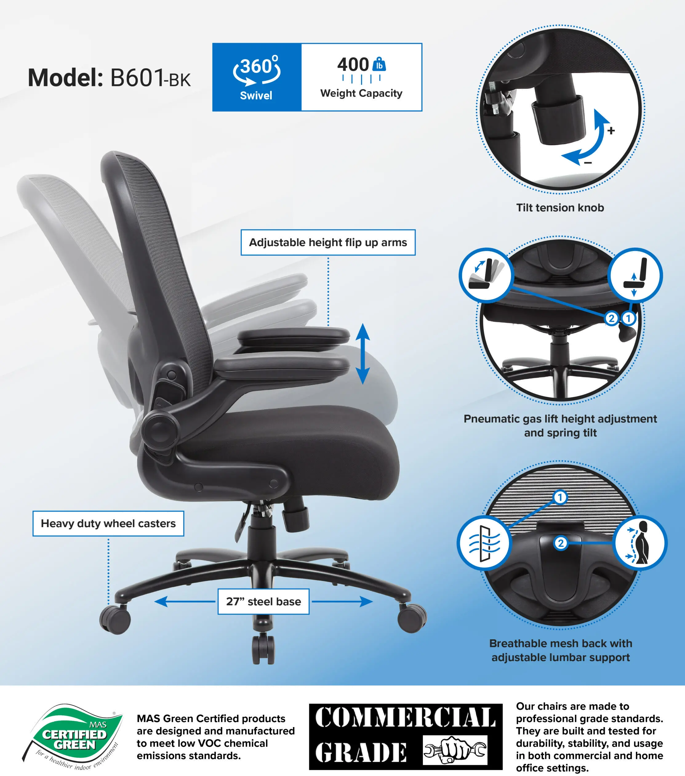 Heavy Duty Black Mesh Office Chair-2
