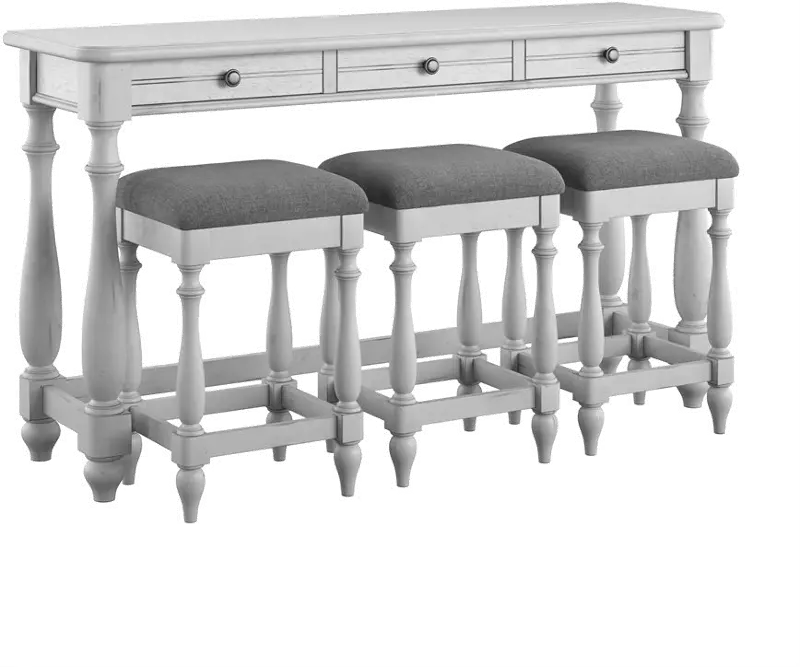 Newhaven Weathered White Sofa Table and Stool Set